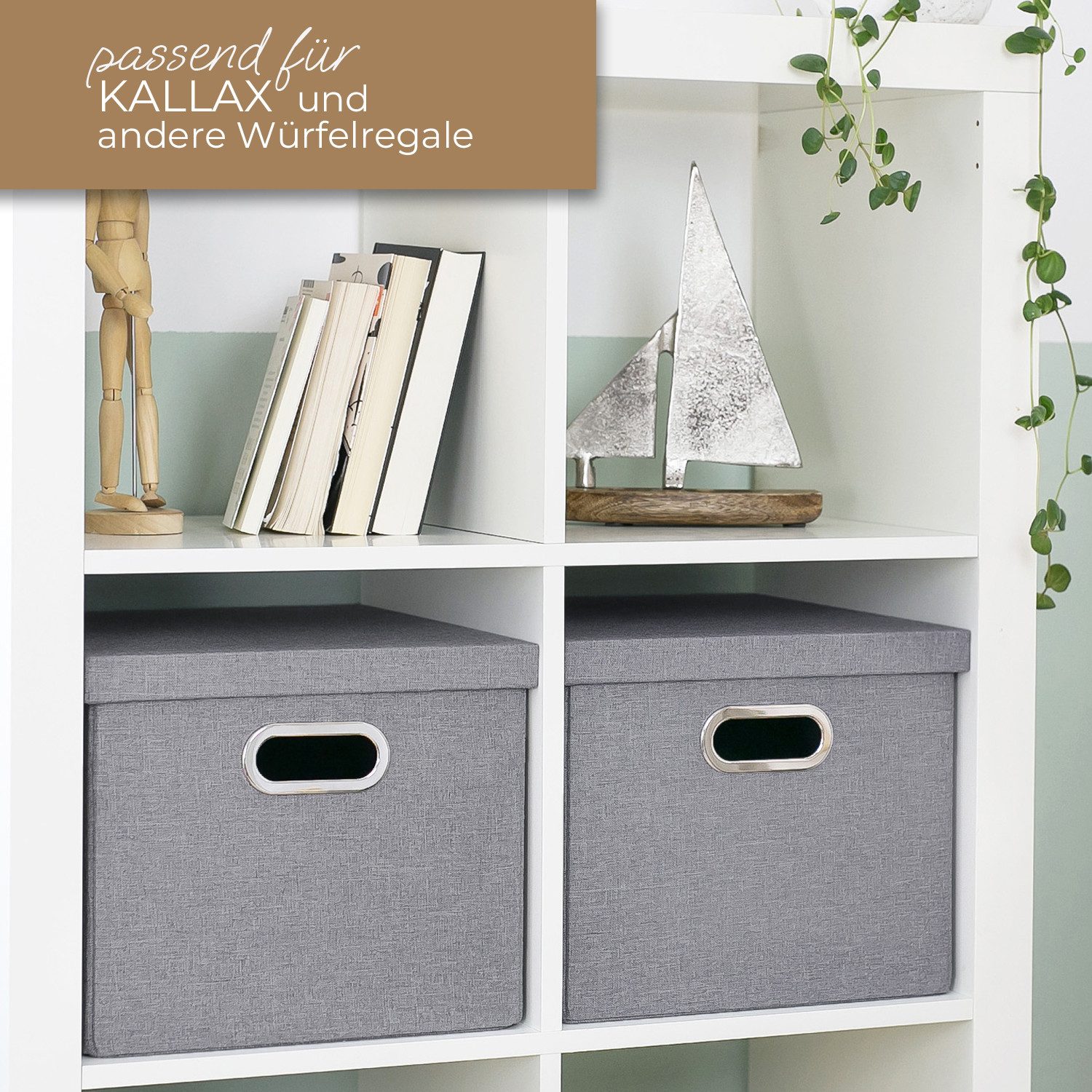 HMF Aufbewahrungsbox Aufbewahrungsbox mit Deckel für DIN A4 Hängeregister, Regalbox passend für Kallax, 33 x 37,5 x 28 cm, Grau