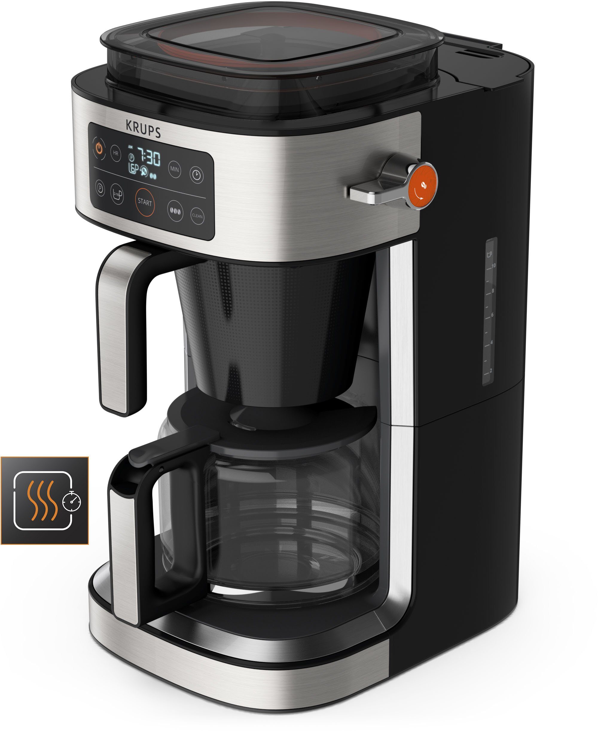 Krups bis integrierte Filterkaffeemaschine Kaffee g Aroma KM760D zu für Partner, Kaffee-Vorratsbox Kaffeekanne, 1,25l 400 frischen