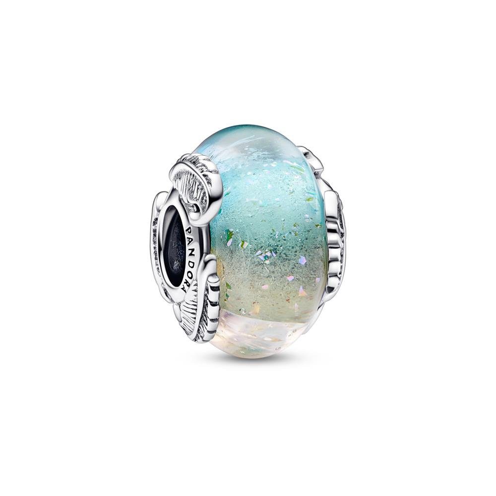 Pandora Bead Glas Charm mit geschwungenen Federn aus 925er Silber von PANDORA