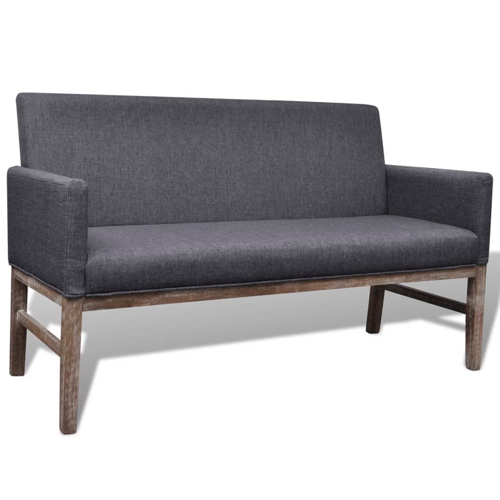 furnicato Sofa Bank mit Stoffpolsterung Gummibaumholz Dunkelgrau