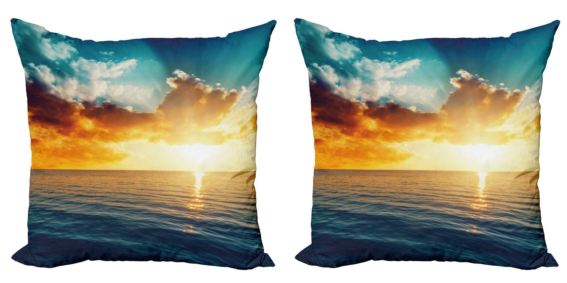 (2 Doppelseitiger Abakuhaus Digitaldruck, Horizon Kissenbezüge Panorama Accent Modern Sonnenuntergang Stück),