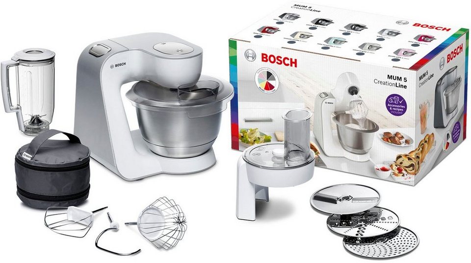 BOSCH Küchenmaschine CreationLine MUM58W20, 1000 W, 3,9 l Schüssel,  vielseitig einsetzbar, Mixer, Durchlaufschnitzler, 3 Reibescheiben, Starke  Küchenmaschine mit 1000 Watt - auch für große Mengen