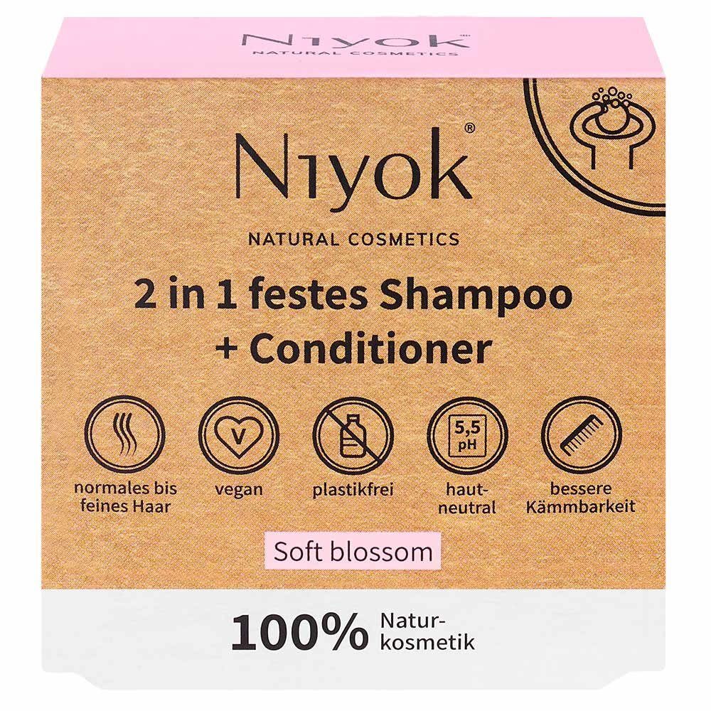 Niyok Festes Haarshampoo in festes Shampoo Conditioner Soft Blossom, 80 g