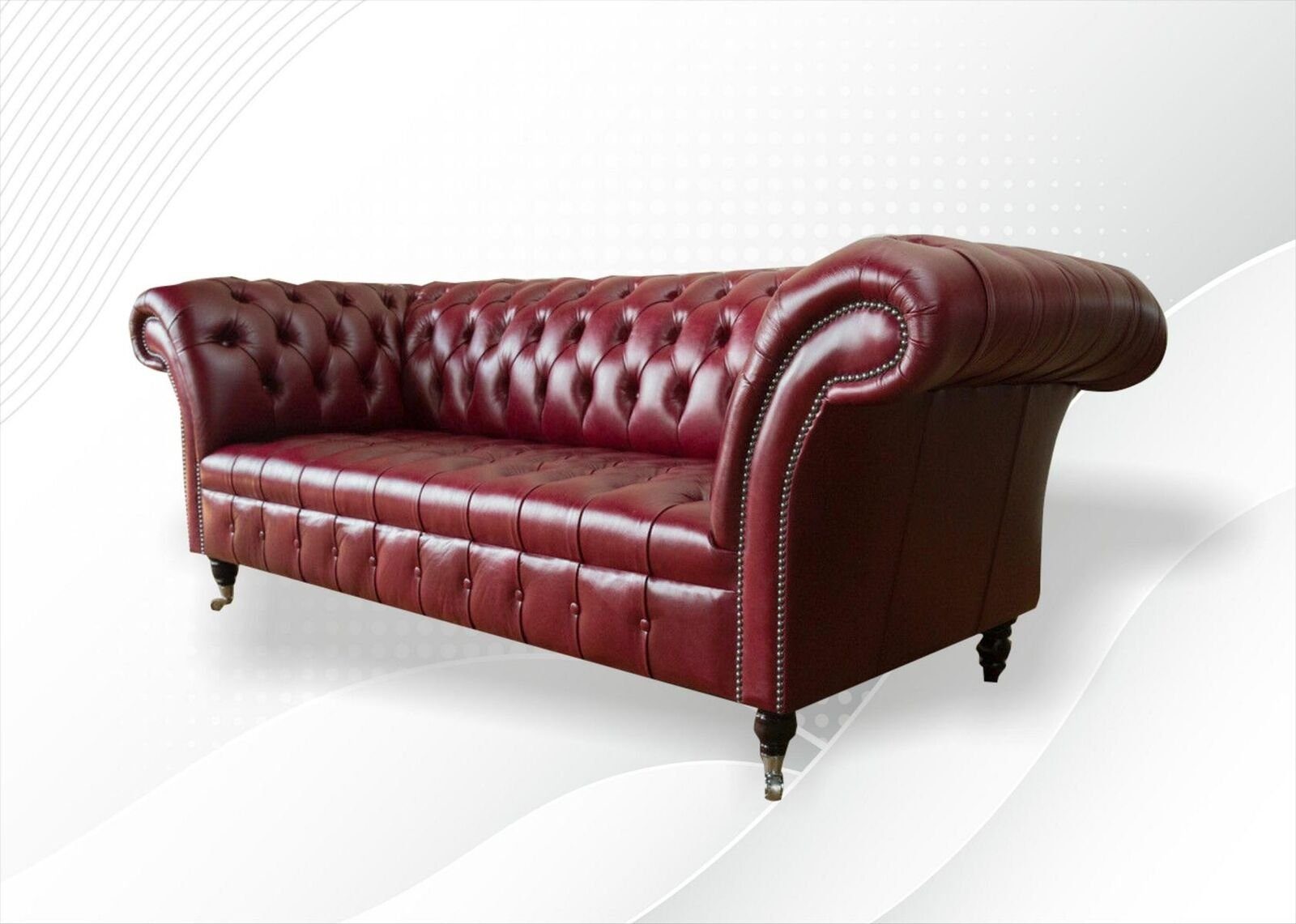Sitzer Sofas 3 JVmoebel 3-Sitzer 100% Klassisch Chesterfield Leder Sofort Bordaux