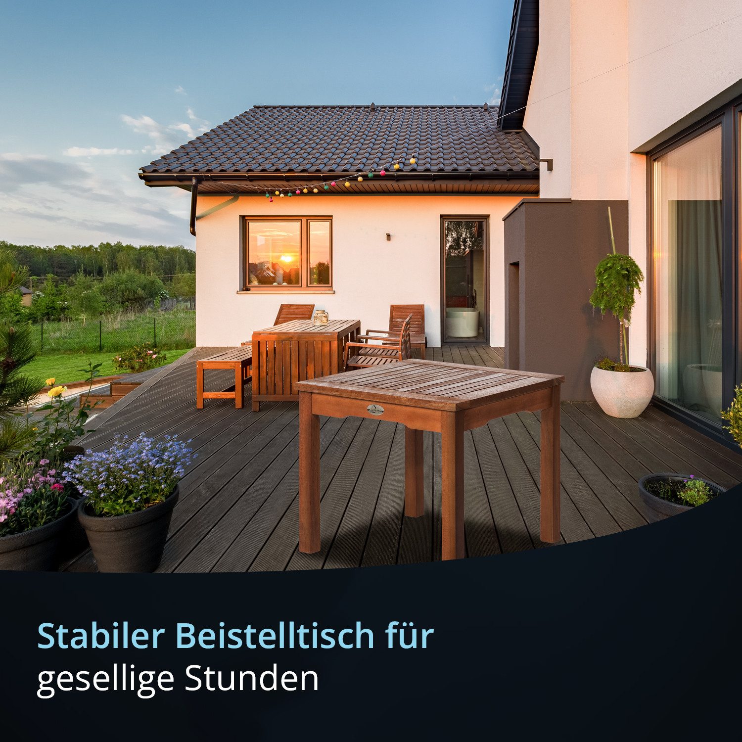 KHG Beistelltisch Balkontisch 50x50 cm, bis 75 kg belastbar (Outdoor-Tisch), aus Eukalyptus-Holz, zum Schutz geölt, FSC-Zertifiziert – Bild 5 von 5