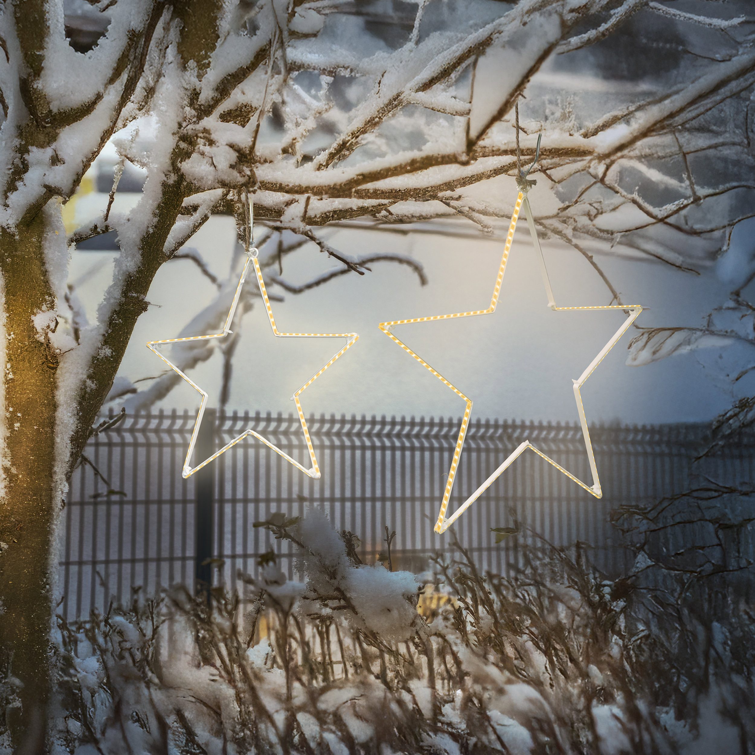 esotec LED-Hängeleuchte Weihnachtsdeko LED-Sterne Ø=40+30cm 180+134 LEDs Solar outdoor 103426, LED fest integriert