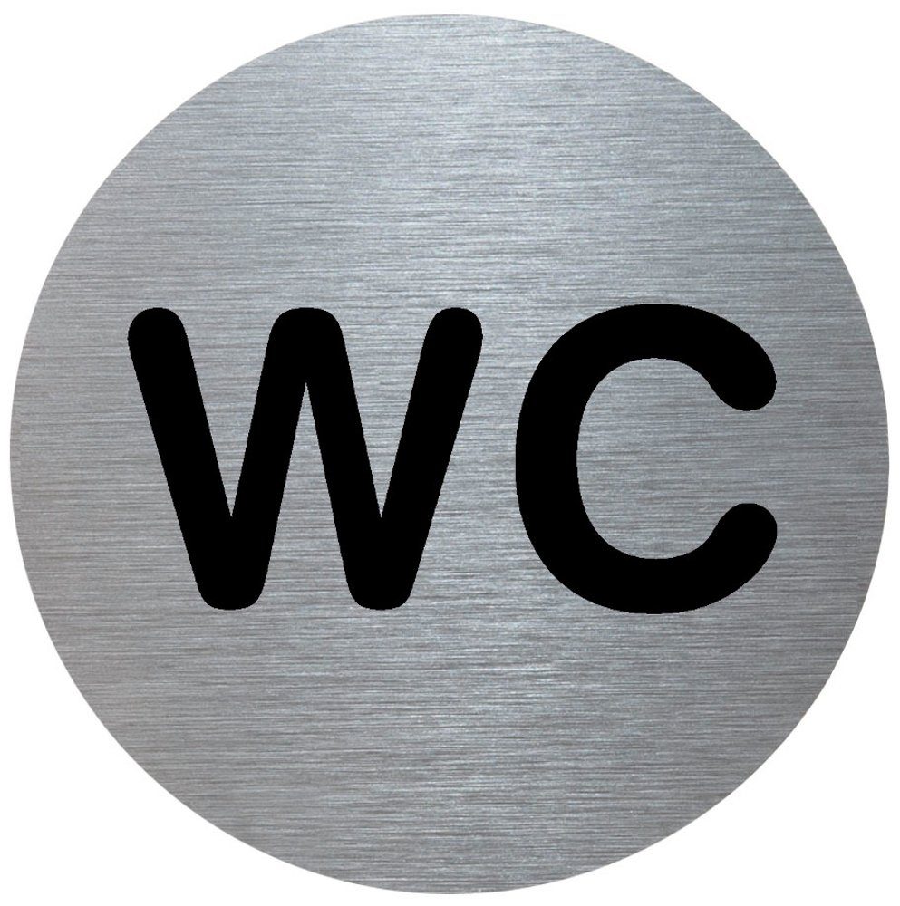 SignSystems Hinweisschild Tello Piktogramm, (Aluminium, selbstklebend,  rund, Durchmesser: 7,0 cm, Text: WC), Qualität made in Germany