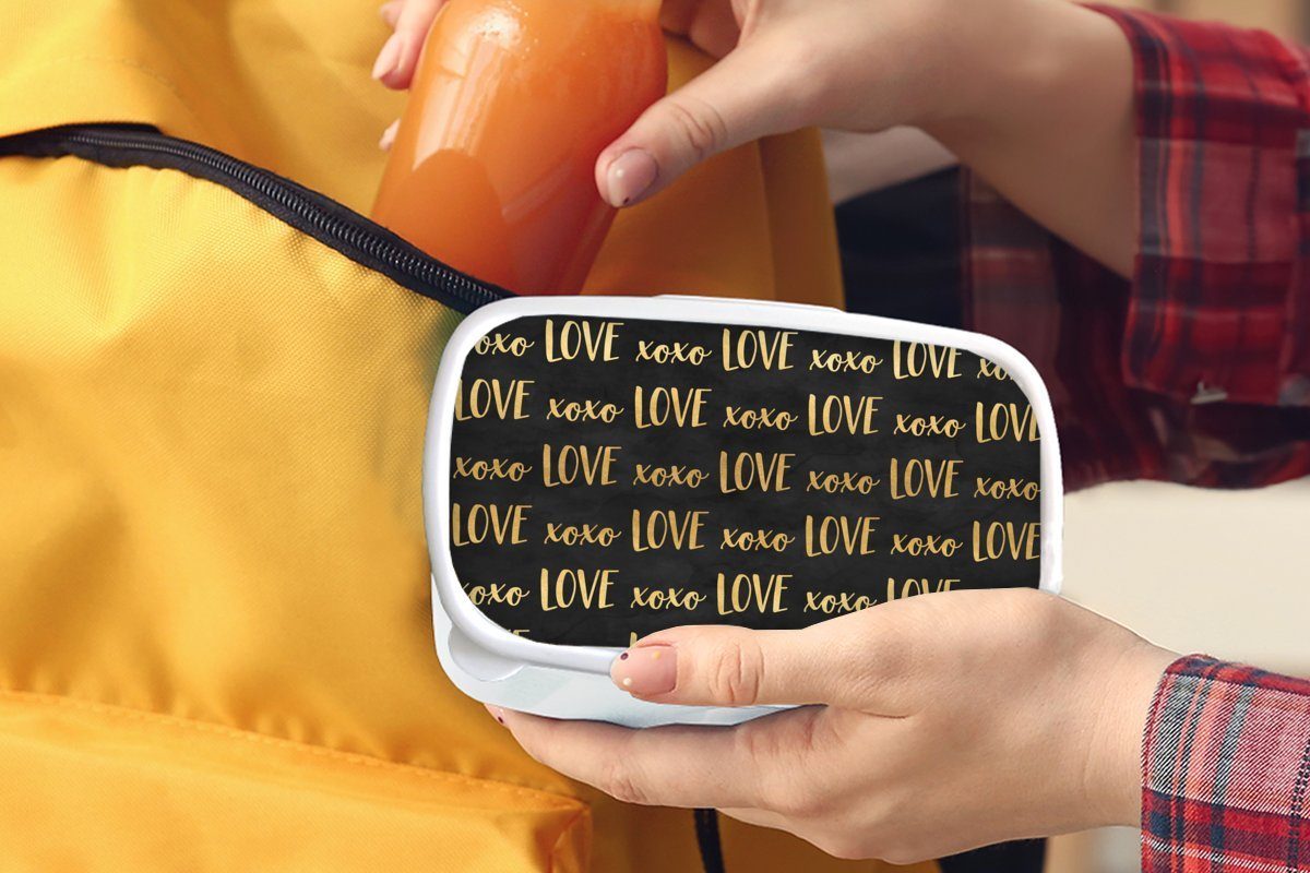 MuchoWow Lunchbox Muster - Jungs - Schwarz, für und Brotbox Gold Brotdose, weiß - (2-tlg), Kunststoff, Erwachsene, Liebe und Mädchen Kinder für