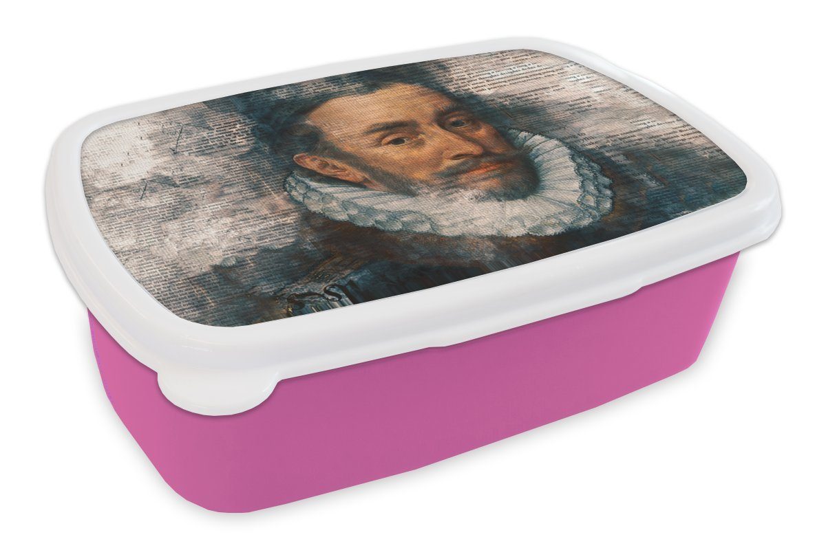 MuchoWow Lunchbox Wilhelm von Oranien - Adriaen Thomasz - Zeitungsartikel, Kunststoff, (2-tlg), Brotbox für Erwachsene, Brotdose Kinder, Snackbox, Mädchen, Kunststoff rosa