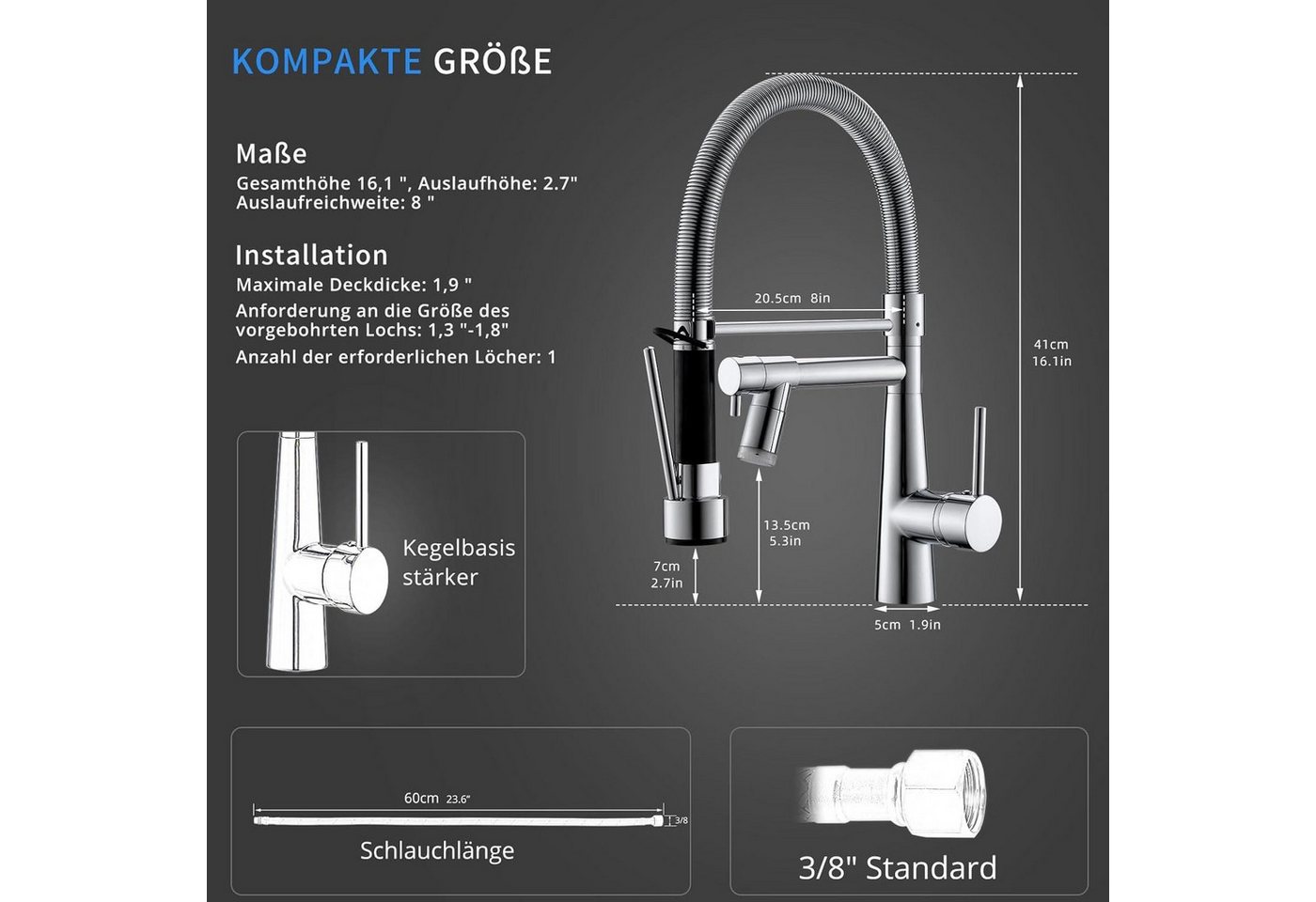 Thumbnail - LuxusKollektion Küchenarmatur LED Wasserhahn Küche Chrom mit Schloss Brause Ausziehbarhc Schwenkbare