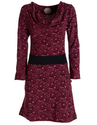 Vishes Jerseykleid Blumen Langarm-Kleid Shirtkleid Wasserfallkragen Boho, Ethno, Hippie, Festival Style