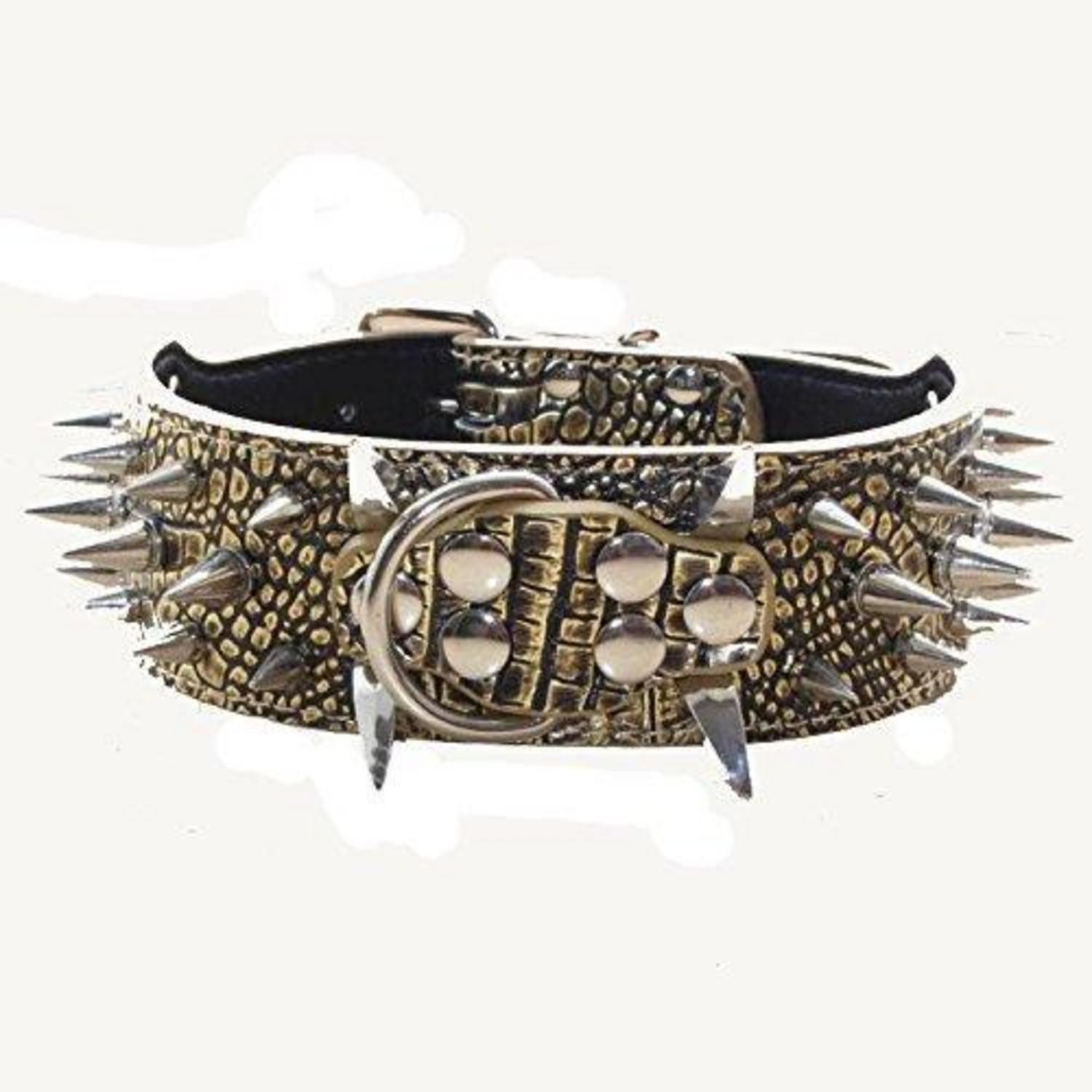 LuxusKollektion Hunde-Halsband Hundehalsband Nieten Kunstleder breit Goldbraun L, Kunststoff