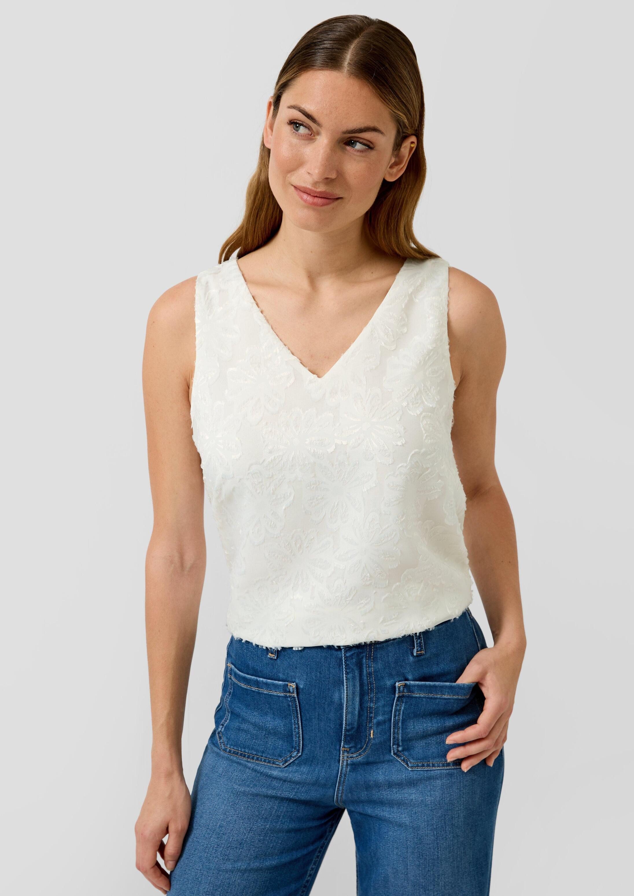 s.Oliver Blusentop Bluse Ärmelloses Chiffon-Top mit V-Ausschnitt und floralem Muster