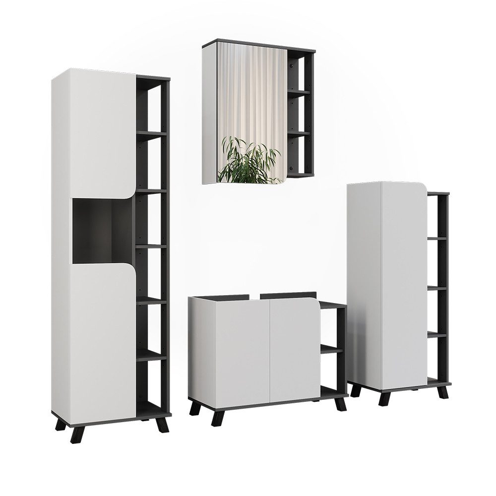 Vicco Badmöbel-Set Karen, Anthrazit/Weiß, 4 Teile, (4-St., 4er Set)