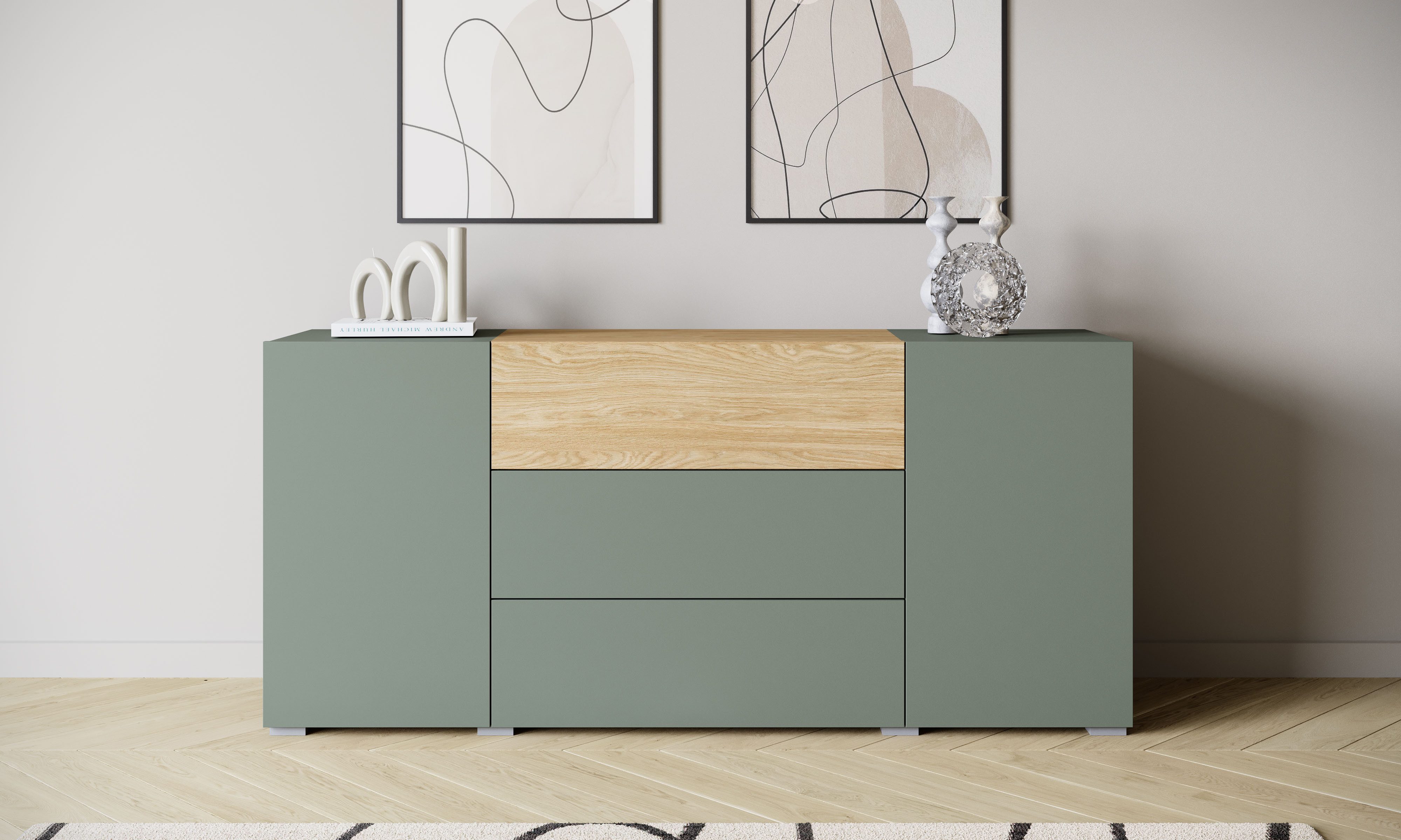Home affaire Sideboard BERLIN, Moderne grifflose Kommode Breite 150 cm, 4 Schubkästen/ 2 Türen