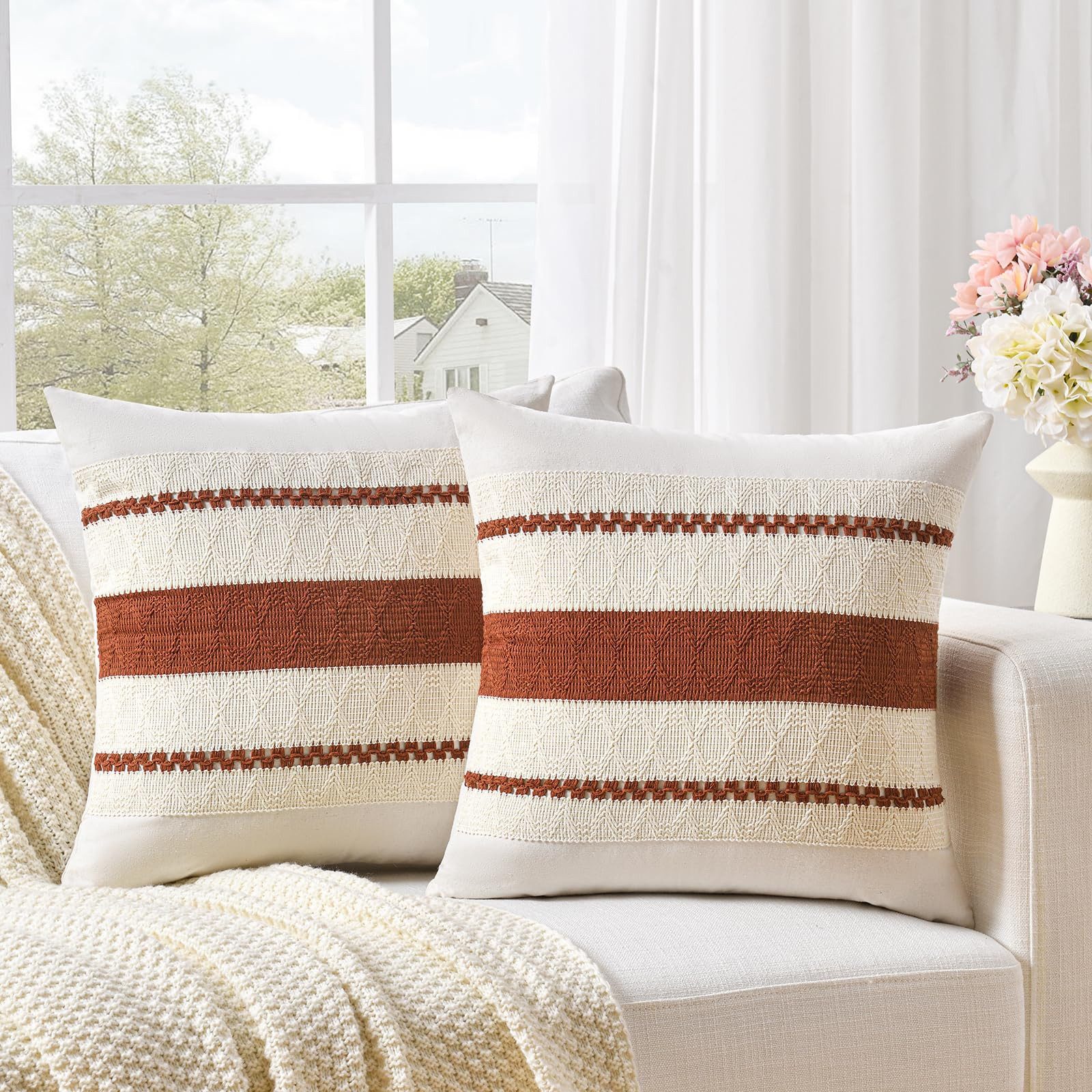 Agger Kissenbezug 2er-Set Boho-Zierkissenbezüge 45x45cm, Rustikale Retro-Kissenhüllen, (2 Stück), für Wohnzimmer, Schlafzimmer, Couch, Bett, Sofa & Sessel – Bild 2 von 5
