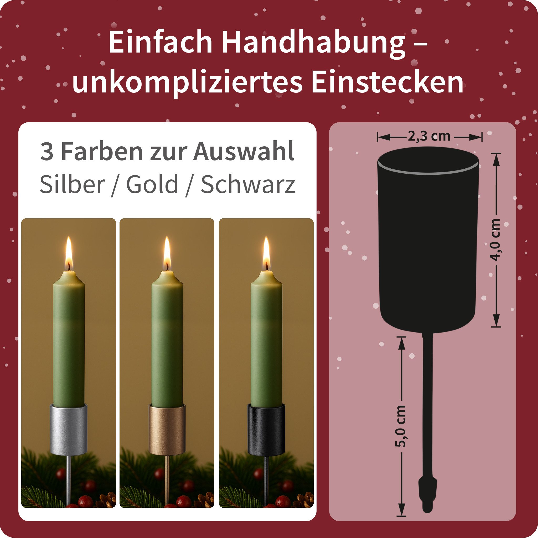 matches21 HOME & HOBBY Kerzenhalter Kerzenhalter 4er Set Metall Silber Ø 2,3 cm mit Stab (4 St), Adventskranz Kerzentüllen für Stabkerzen