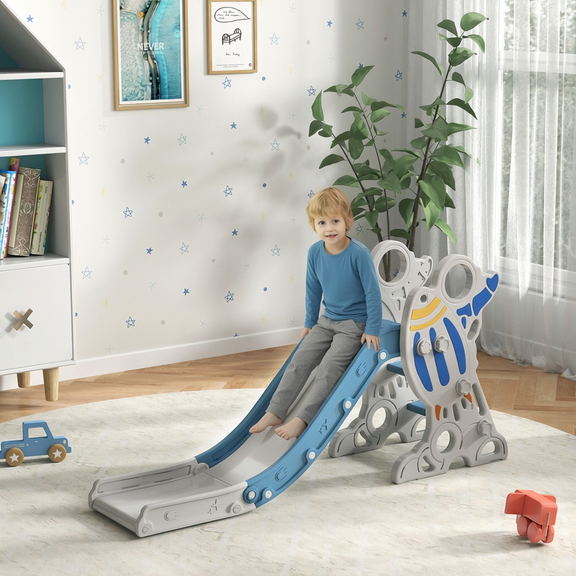 AIYAPLAY Rutscher Kinder Rutsche mit Raketen-Design, Leiter, Rutsche, (Gartenrutsche mit Raketen-Design, 1-tlg., Kinder Rutsche), mit Leiter, Rutsche, Griffen, für Indoor, Outdoor, Blau