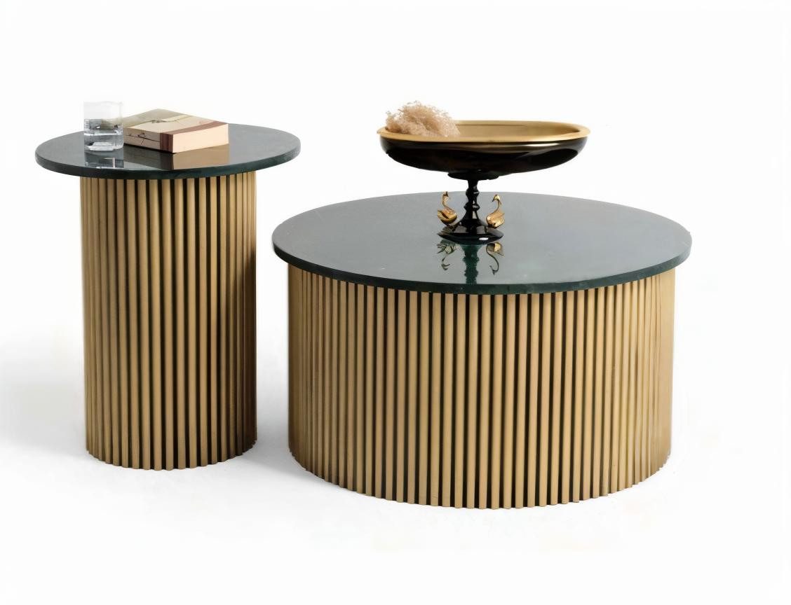 JVmoebel Couchtisch Stilvolles Couchtisch & Beistelltisch Set in Grün – Metall Rundtisch (Couchtisch, Beistelltisch), Made in Europe