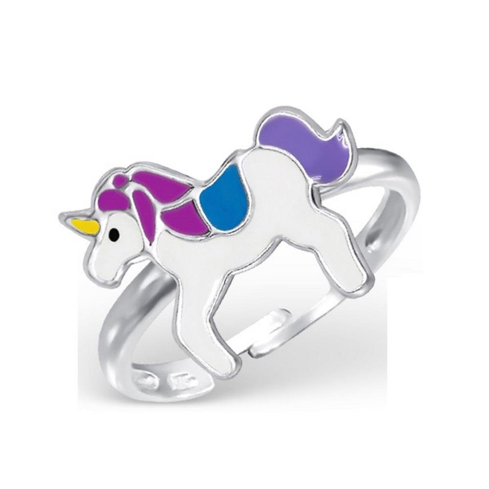 BUNGSA Fingerring Ring Einhorn Bunt aus 925 Silber Kinder (Ring, 1-tlg), Mädchen Jungen