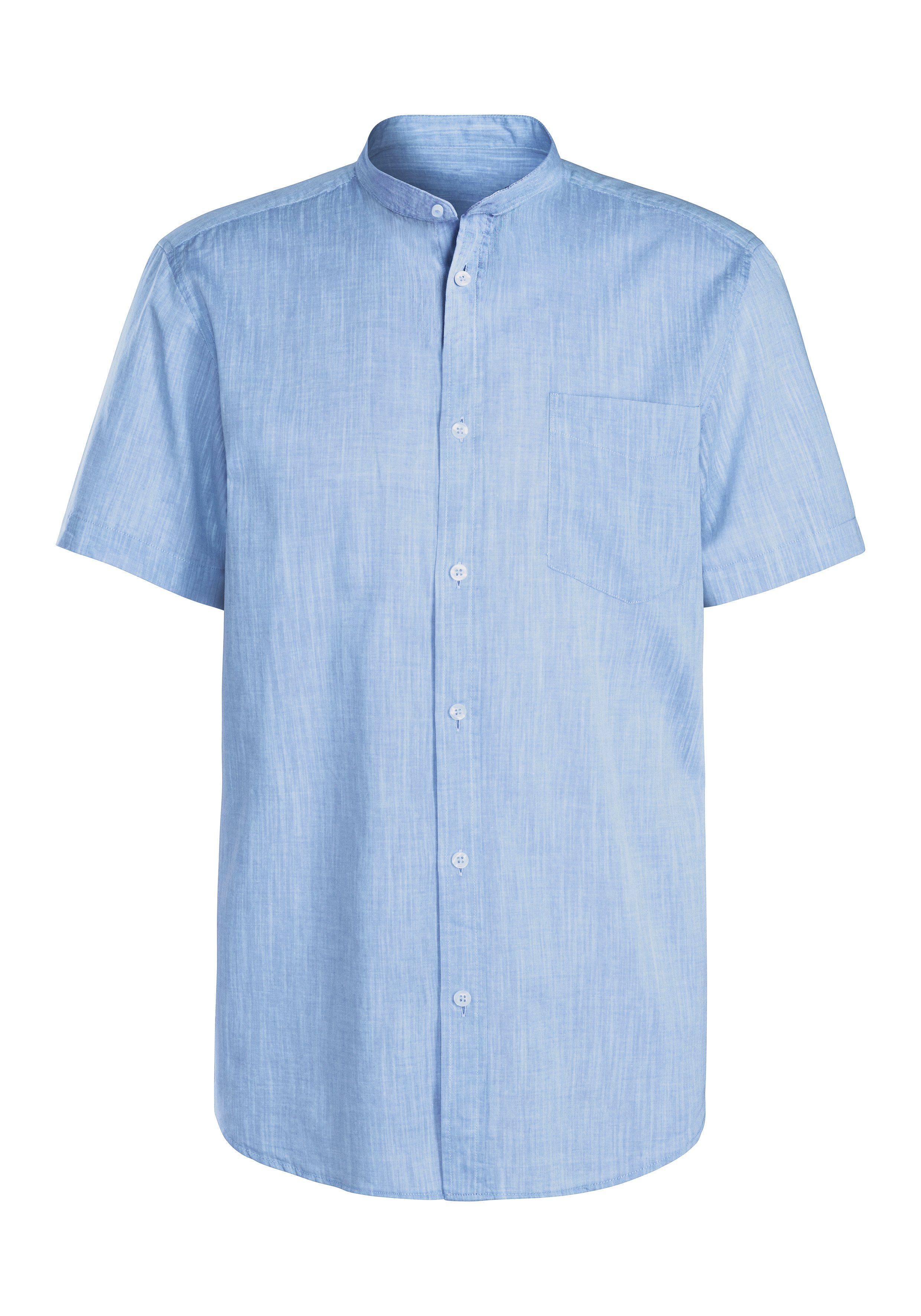 H.I.S Kurzarmhemd Stehkragenhemd blau