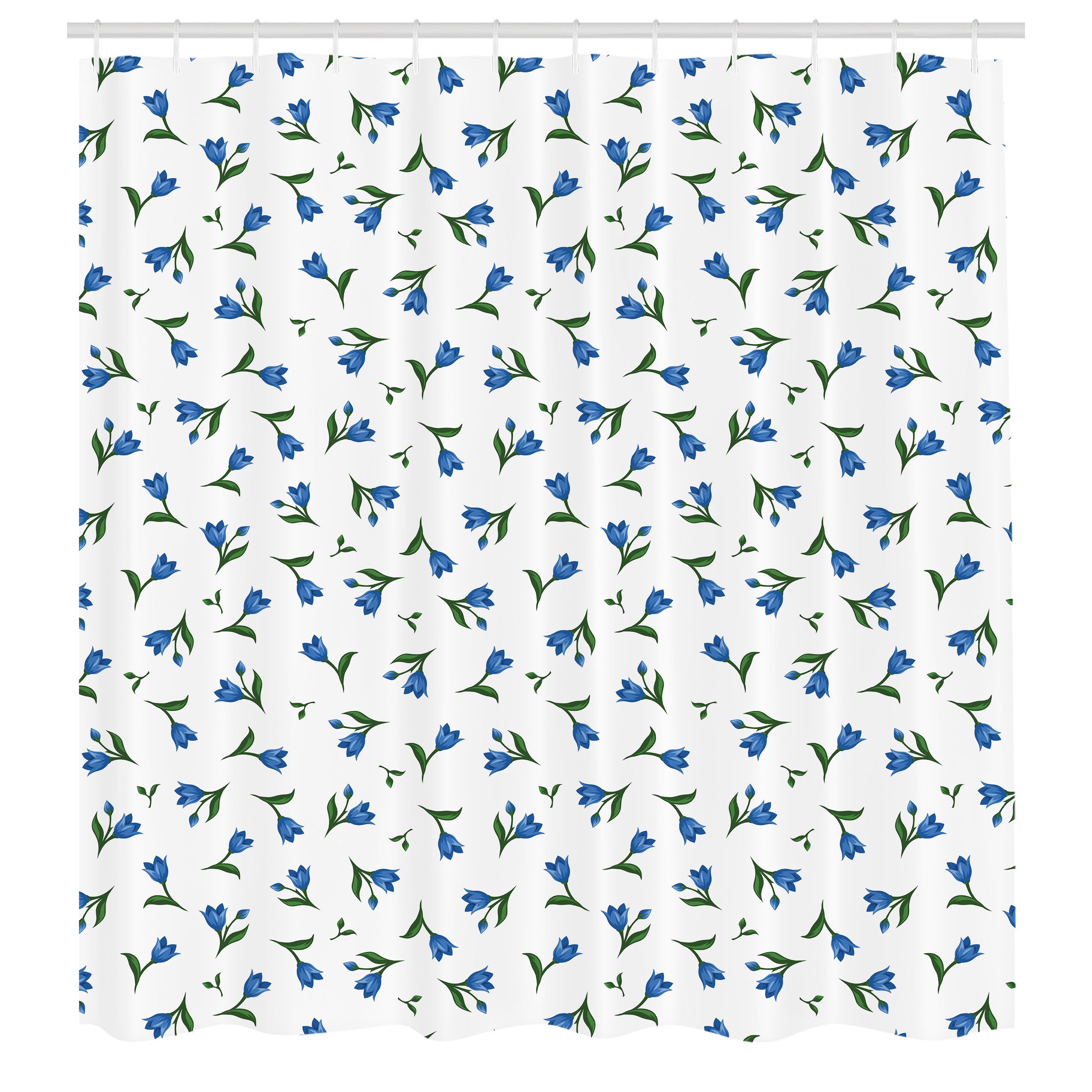 Abakuhaus Duschvorhang Moderner Digitaldruck mit 12 Haken auf Stoff Wasser Resistent Breite 175 cm, Höhe 180 cm, Natürlich Blaue Blumen und Knospen Motiv