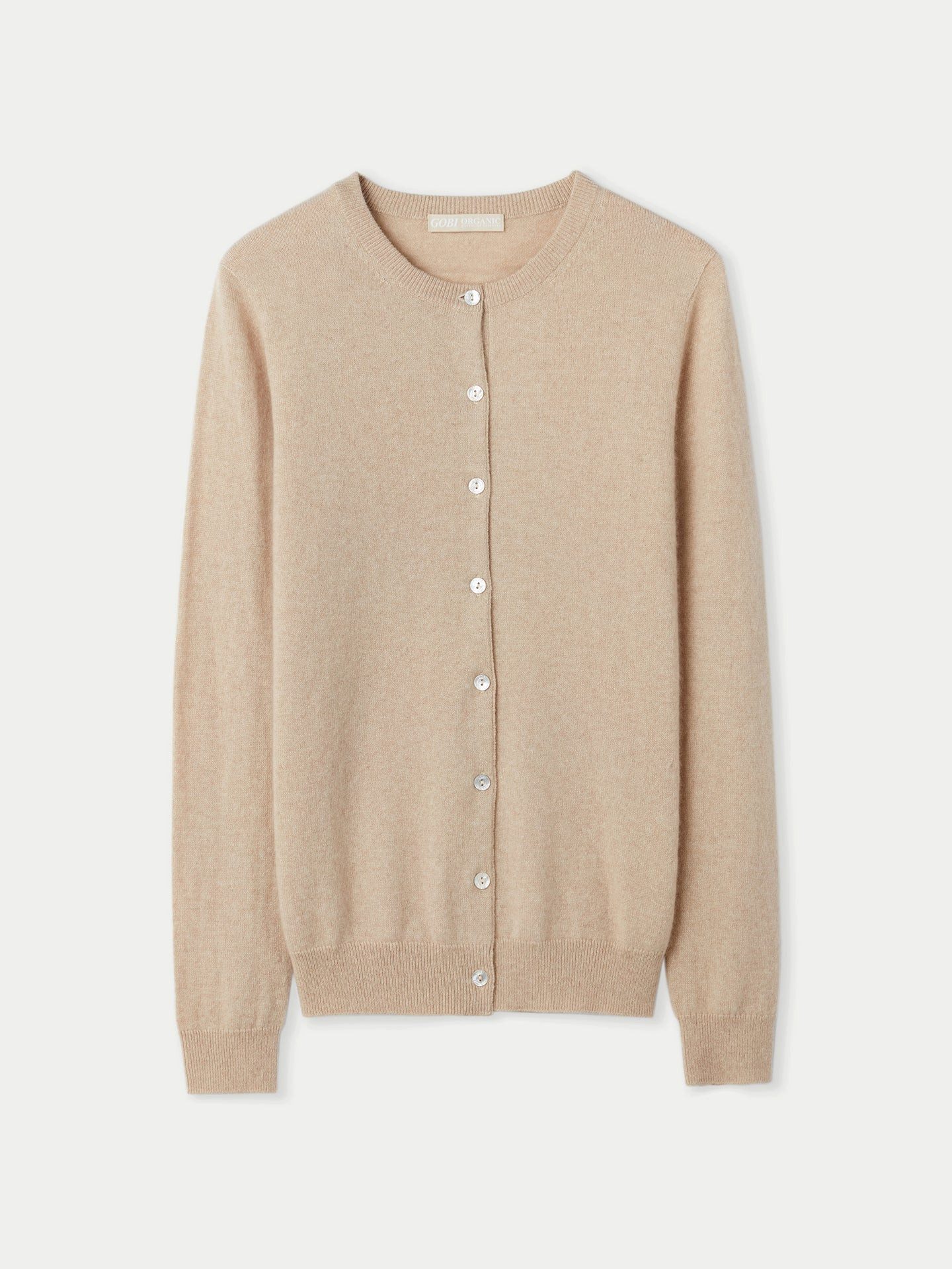 GOBI Cashmere Cardigan Naturfarbe R-Ausschnitt Kaschmirstrickjacke