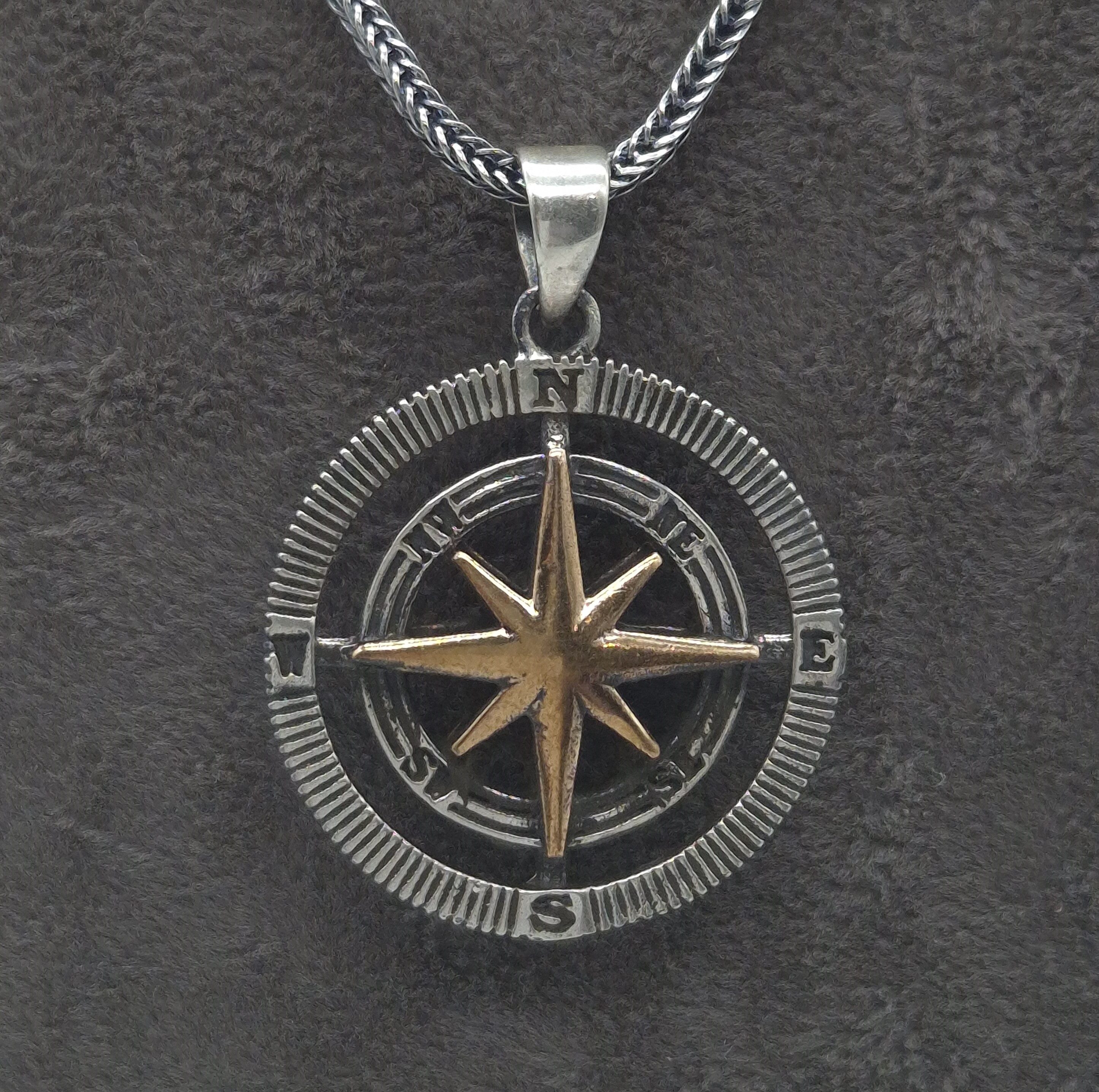 NAHLE Kette mit Anhänger Silber Kompass Herren Damen Fuchsschwanzkette Maritim (2-tlg., inkl. Schmuckbox), 925 Silber Anhänger