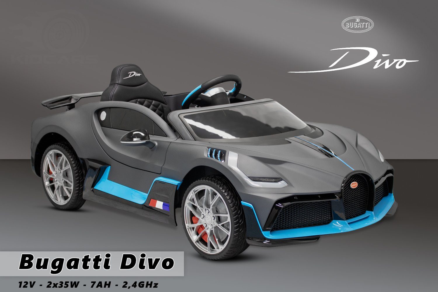 Kidcars Kinder Elektroautos mit Akku - Kidcars Bugatti Divo Kinder Elektro  Auto metallic Lack 2x35W 12V 7Ah 2.4G RC