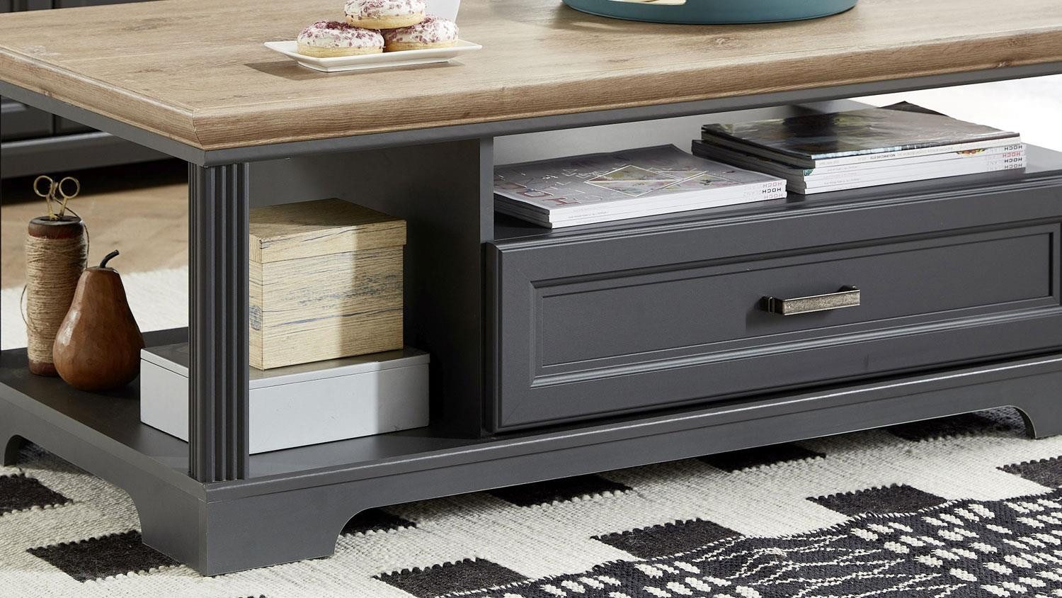 Innostyle Couchtisch Couchtisch Jasmin Beistelltisch graphit und Artisan Eiche 120x67 cm