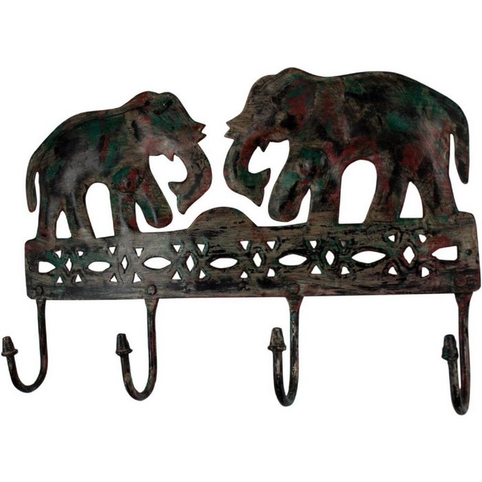 Guru-Shop Kleiderhaken Indischer Vintage Metall Wandhaken Elefant in 4..