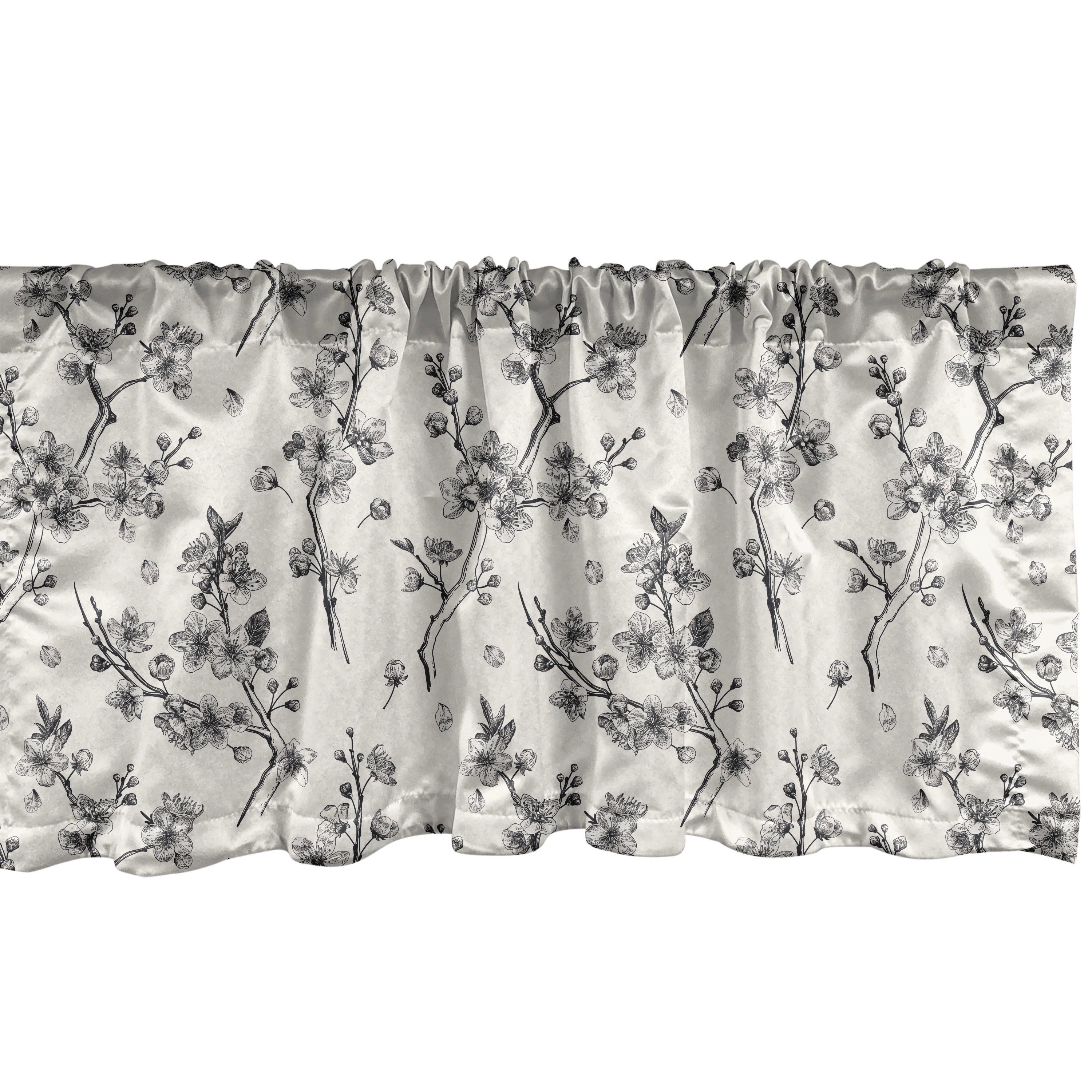 Scheibengardine Vorhang Volant für Küche Schlafzimmer Dekor mit Stangentasche, Abakuhaus, Microfaser, Vintage Botanik Sakura Bloom Sketch