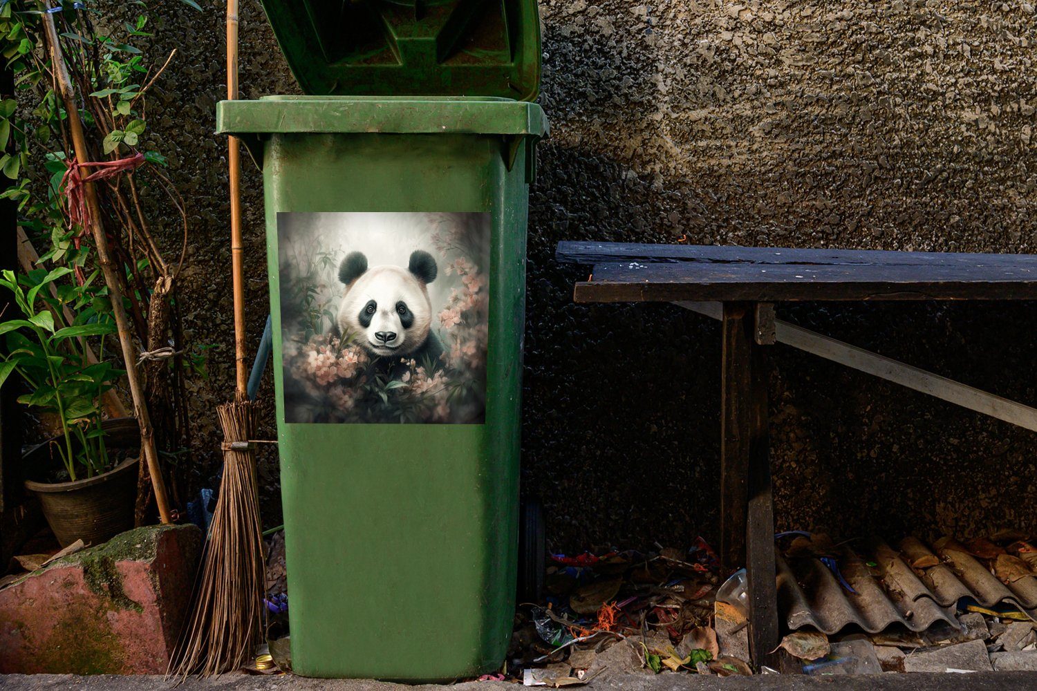 MuchoWow Wandsticker Panda - Abfalbehälter Mülltonne, Pflanzen Tiere St), Mülleimer-aufkleber, Container, Sticker, - (1