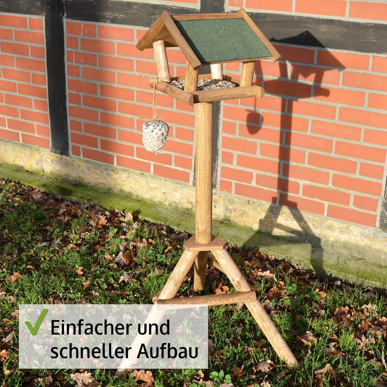 Zooprinz Vogelhaus XXL mit Ständer Wetterfest, Massiver Holzständer, Futterrsilo für Vögel