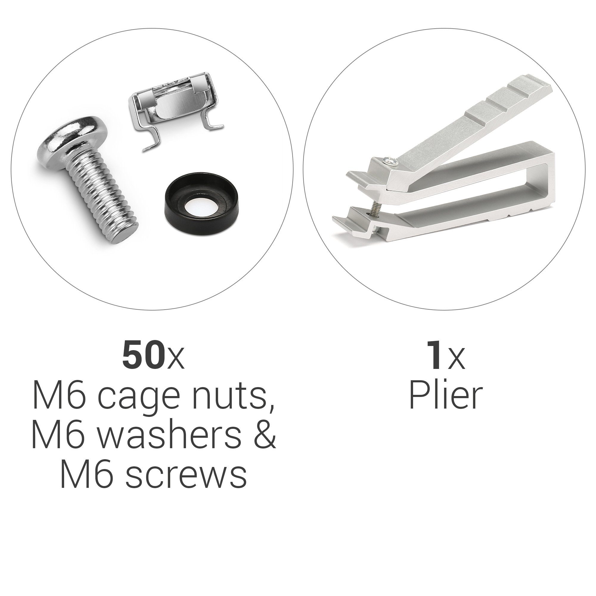 50x M6 Käfigmuttern Set Mit Zange - Für 19" Netzwerkschränke