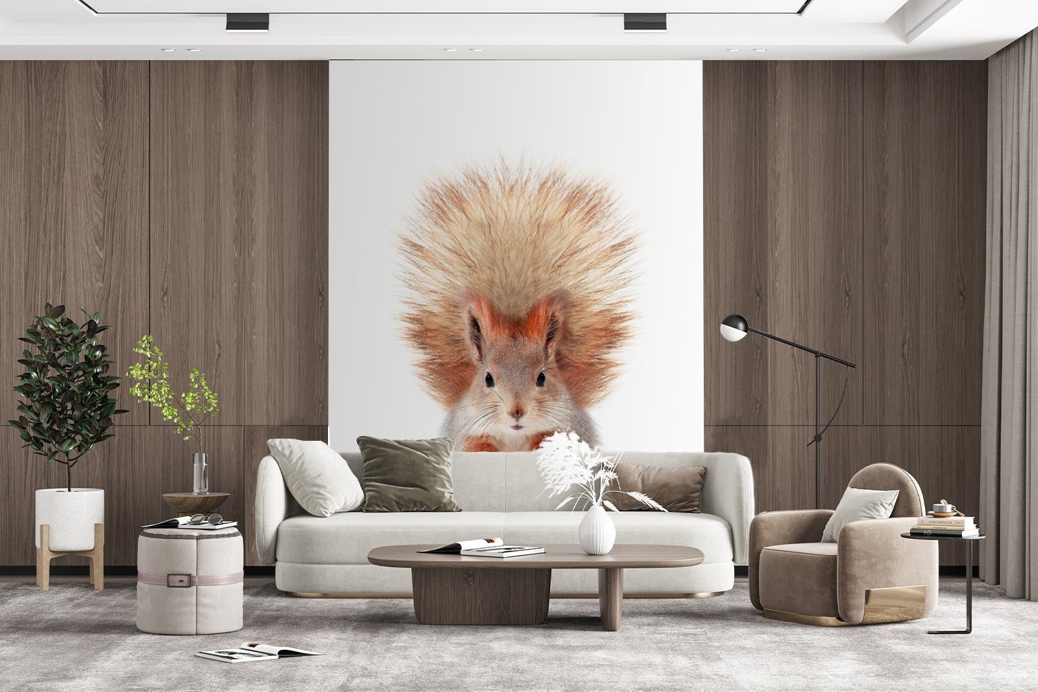 MuchoWow Fototapete Eichhörnchen - Tiere Montagefertig - Matt, - Wandtapete für Vinyl Natur Tapete Orange - Wohnzimmer, Weiß, (4 St), bedruckt
