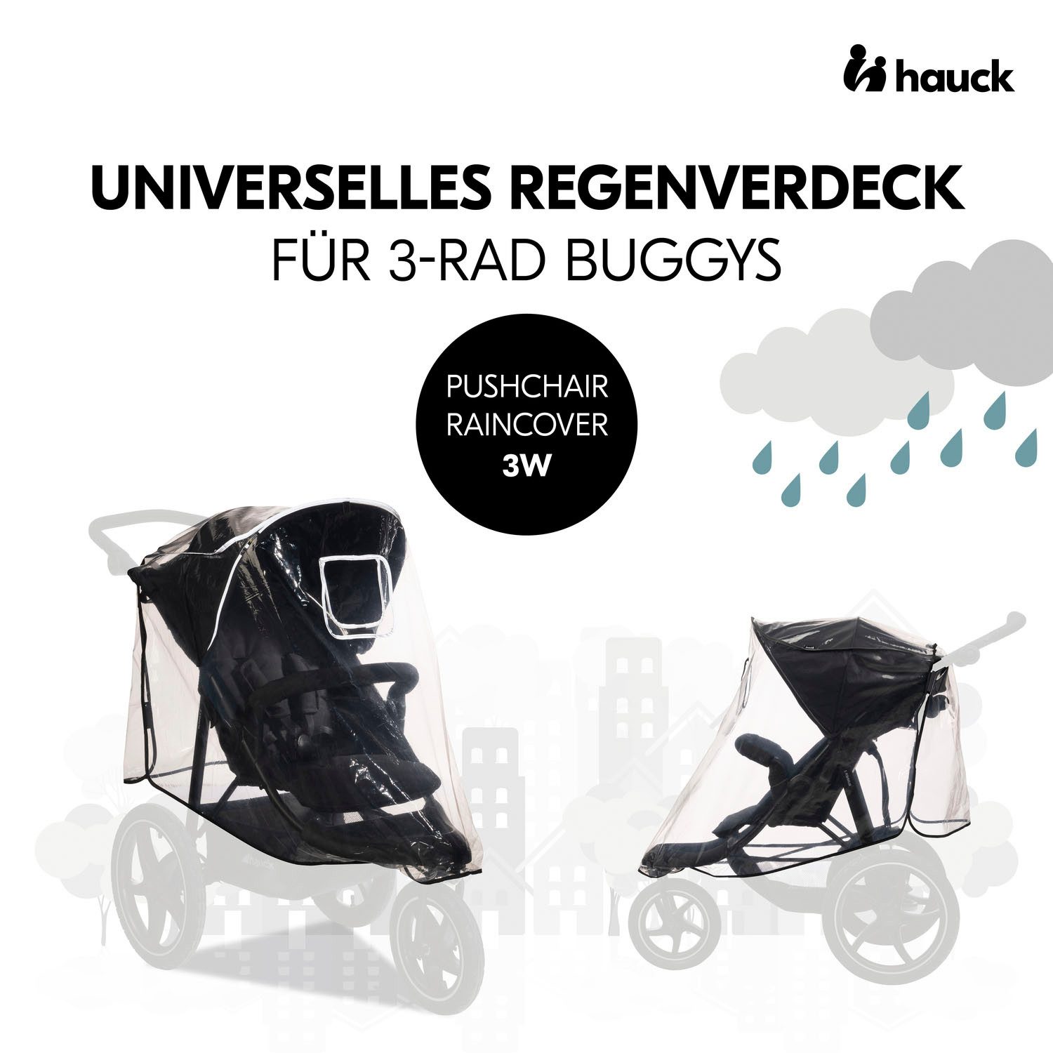 Hauck Kinderwagen-Regenschutzhülle Pushchair Raincover 3W, für 3-Rad-Buggy
