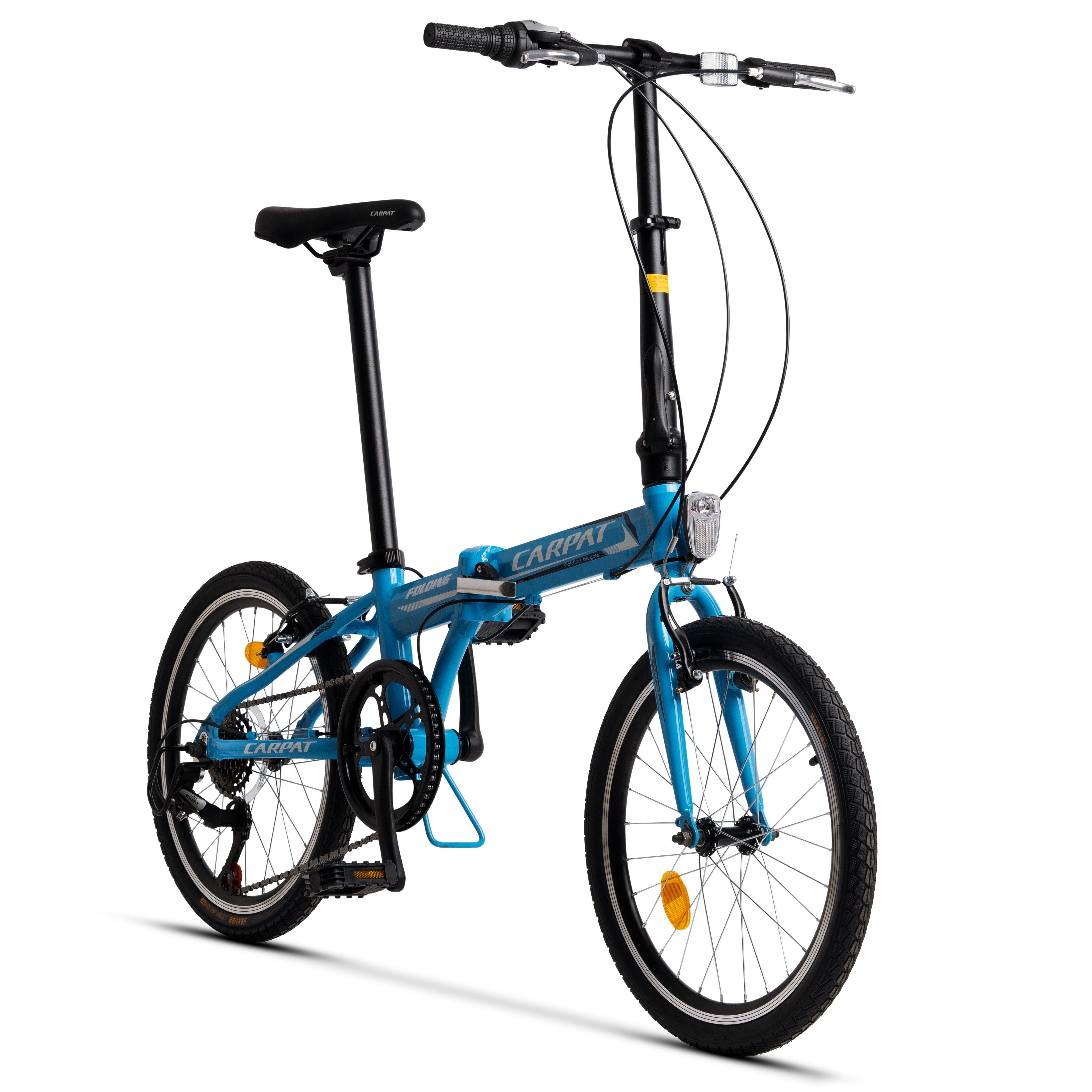 CARPAT SPORT Faltrad 20 Zoll Klapprad City Bike Damen, Herren, Mädchen und  Jungen, 7 Gang V-Bremse Schaltwerk, Kettenschaltung, Alu-Rahmen Faltbarer  Fahrrad, Sicherheit: Stabiler Aluminiumrahmen & komplett mit Reflektoren