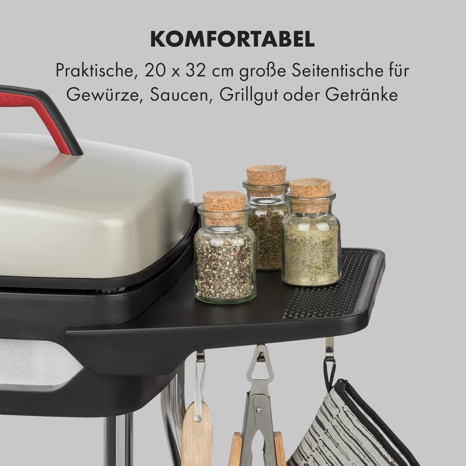 Klarstein Kontaktgrill Gatsby, 2000 W, große Seitentische, Grillplatte mit Antihaft-Beschichtung
