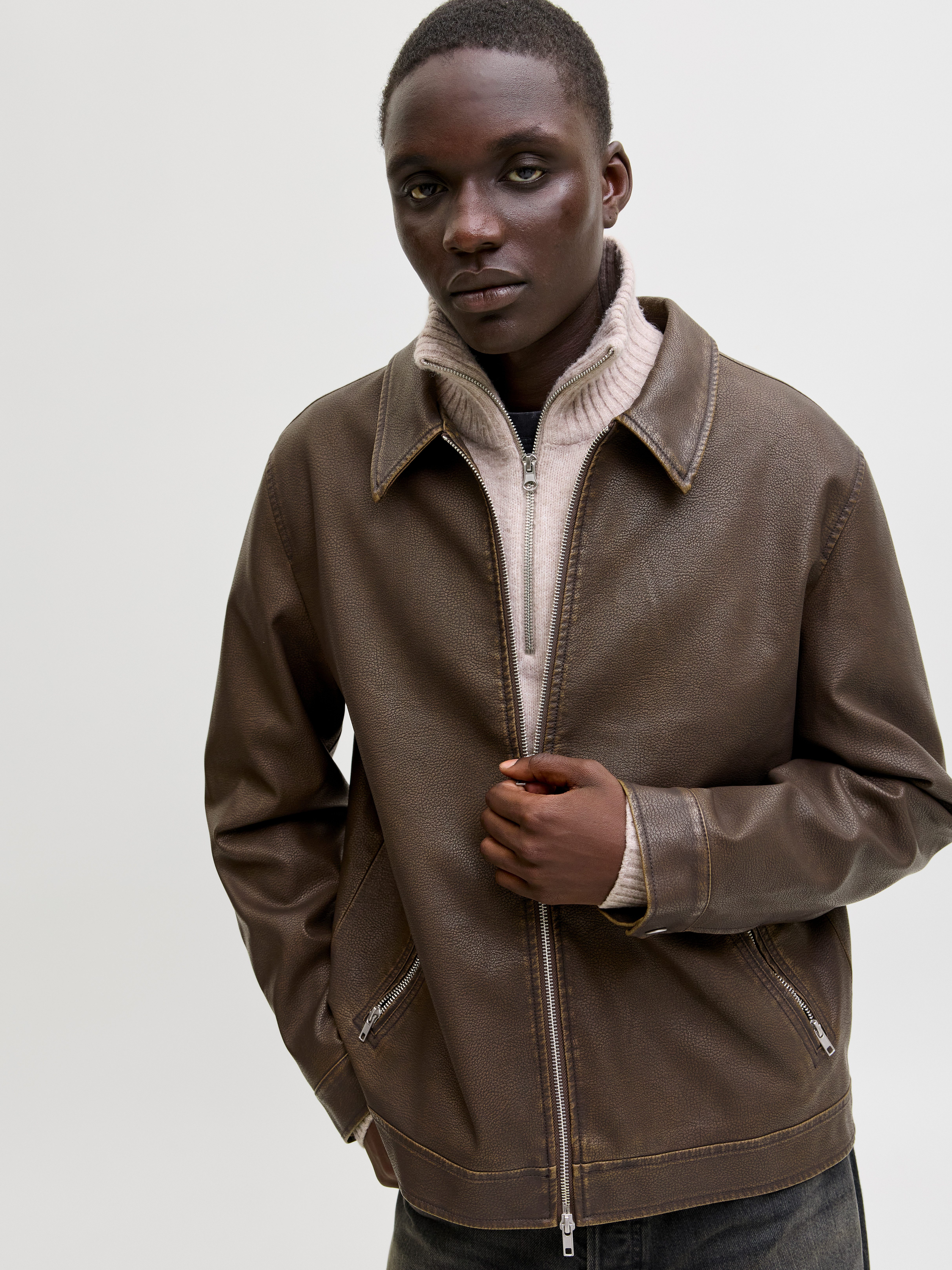 Jack & Jones Bikerjacke JJECASABLANCA PU JACKET NOOS mit Fronttaschen