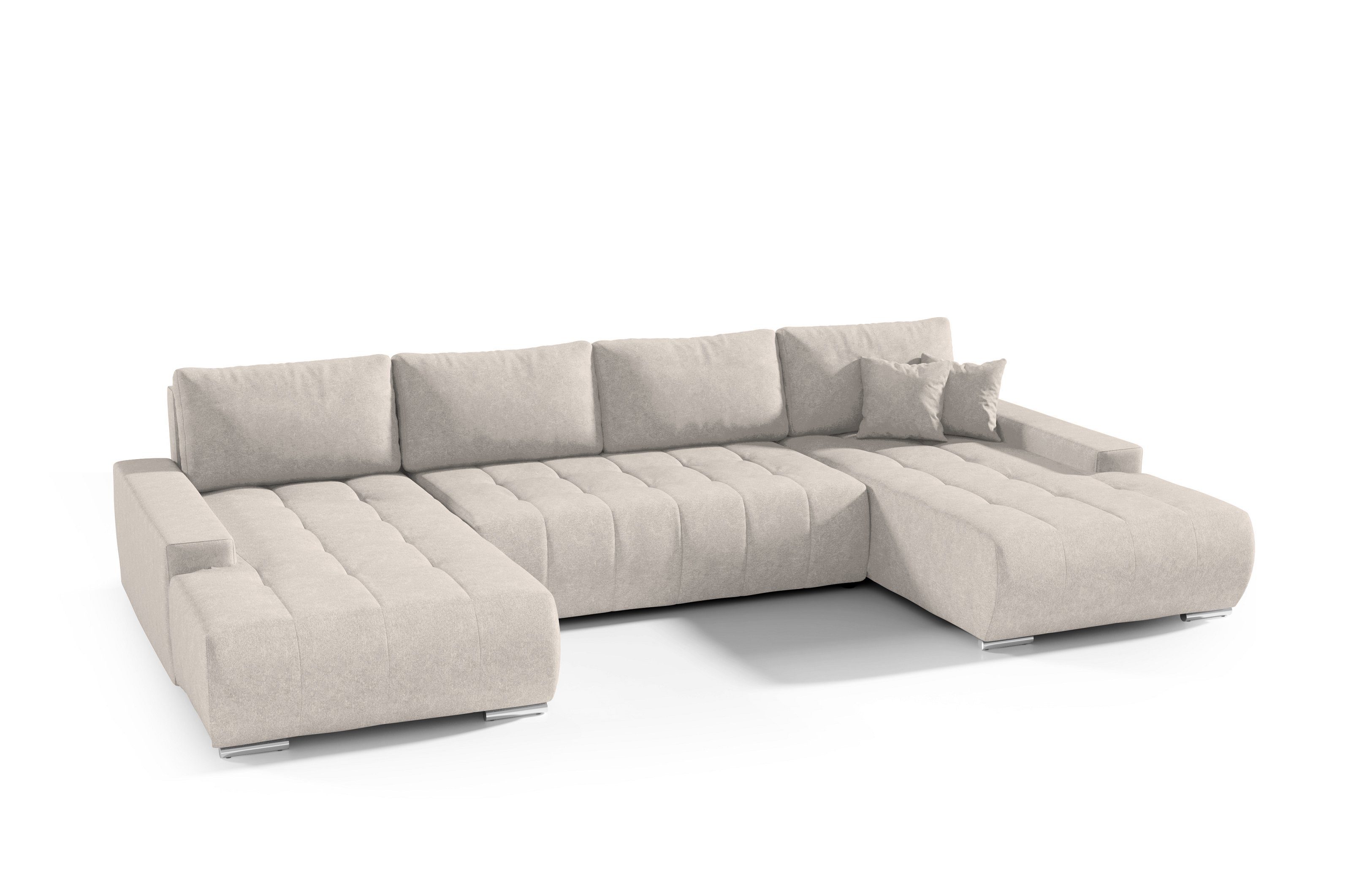 Compleo Ecksofa Ecksofa Bettkasten U-Form, Velourstoff aus mit KLARA Beige Schlaffunktion