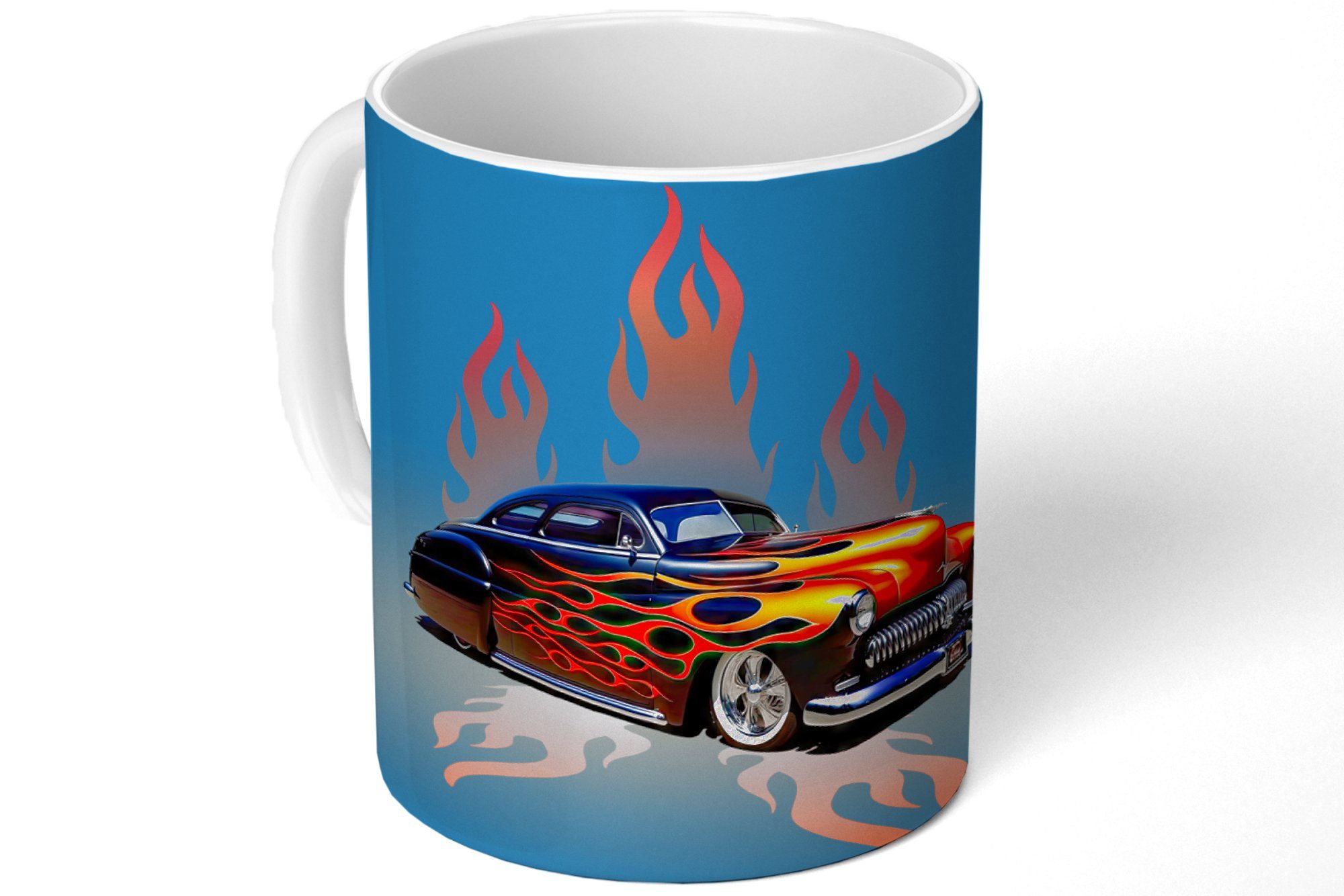 Blau - Teetasse, Feuer MuchoWow - Teetasse, - - Auto Becher, Geschenk Keramik, Kaffeetassen, Vintage, Flammen Tasse