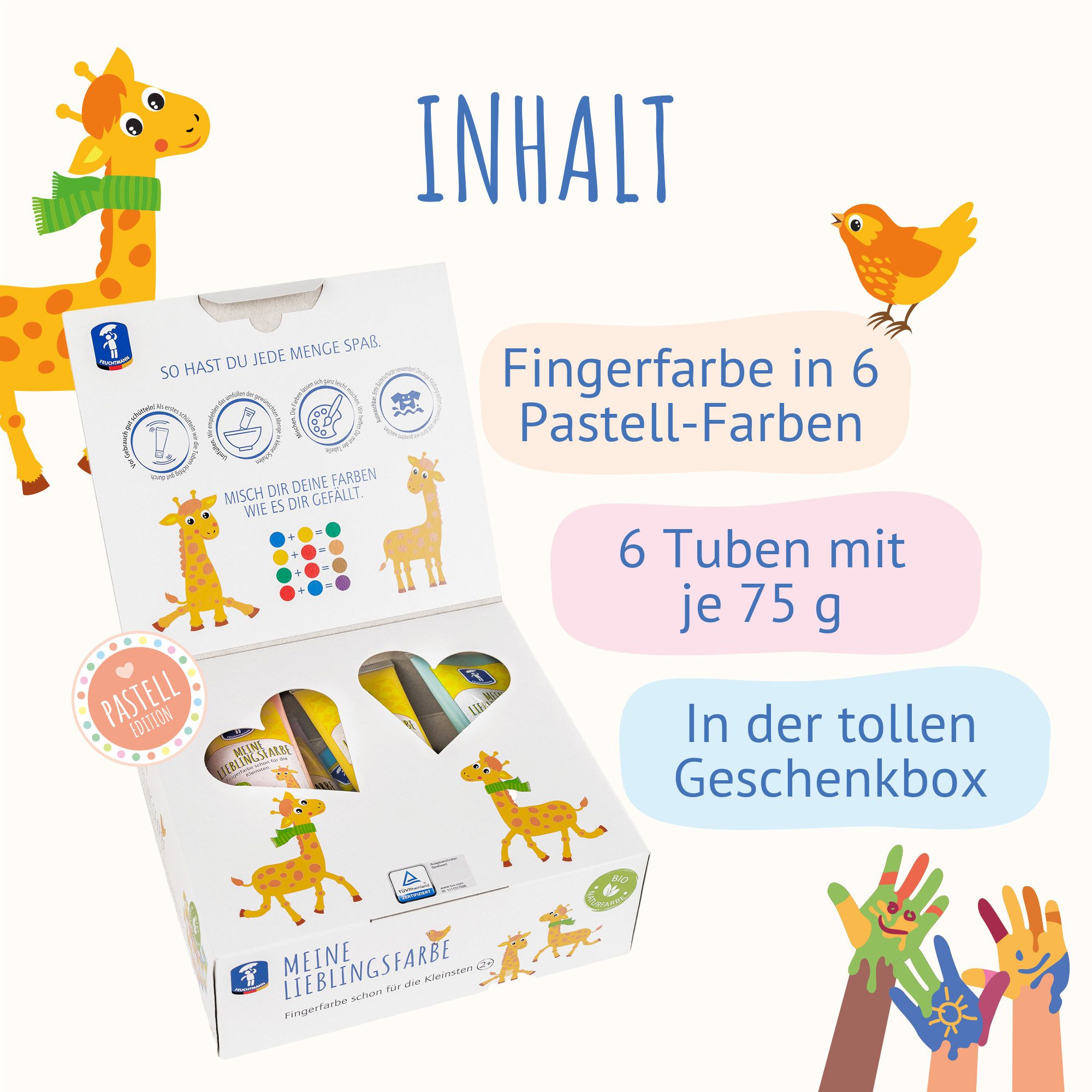 Feuchtmann Fingerfarbe MEINE LIEBLINGSFARBE Pastell Edition, sichere Naturfarbe auf Wasserbasis