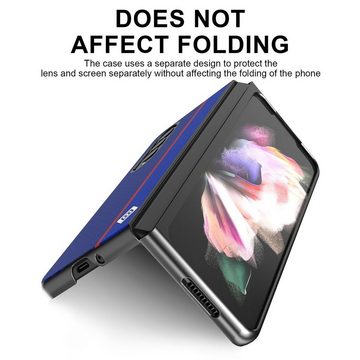 Wigento Handyhülle Für Samsung Galaxy Z Fold4 5G Carbon Kunststoff Handy Tasche Hülle Etuis Blau