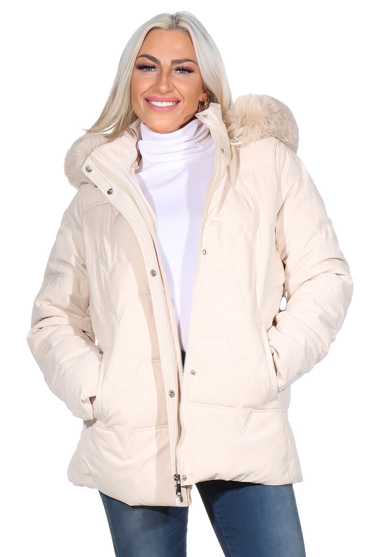 Aurela Damenmode Winterjacke Damen Steppjacke Teddyfell günstig online kaufen