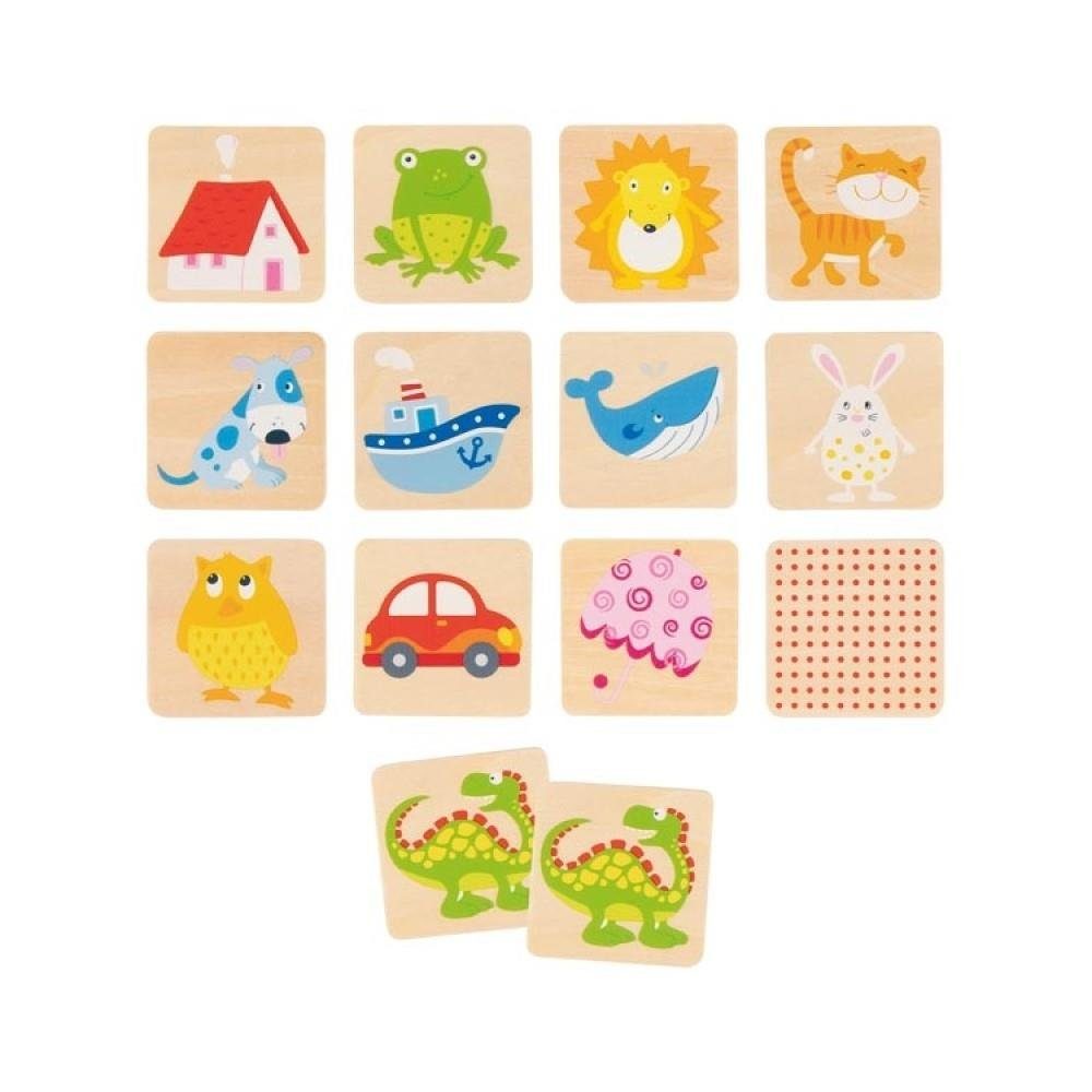 goki Spiel Lotto und Memo, aus Holz, 28 teilig, Legespiel, Kindermotive