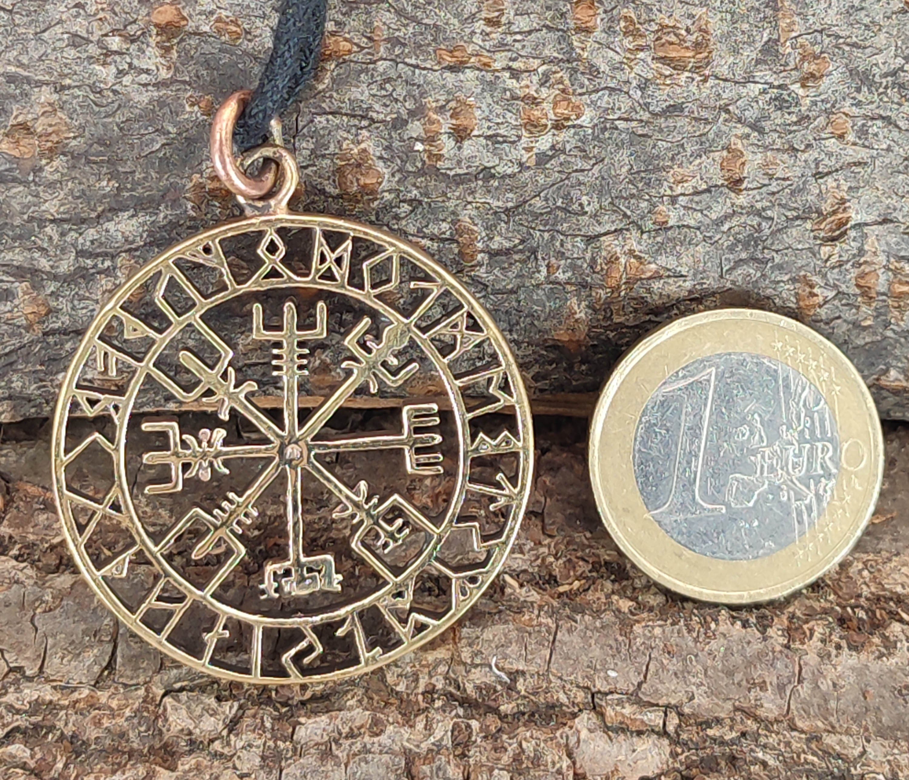 Vegvisir Weg Kiss Kettenanhänger of Leather Runen Bronze Anhänger Wikingerkompass Wikinger Band Kompass