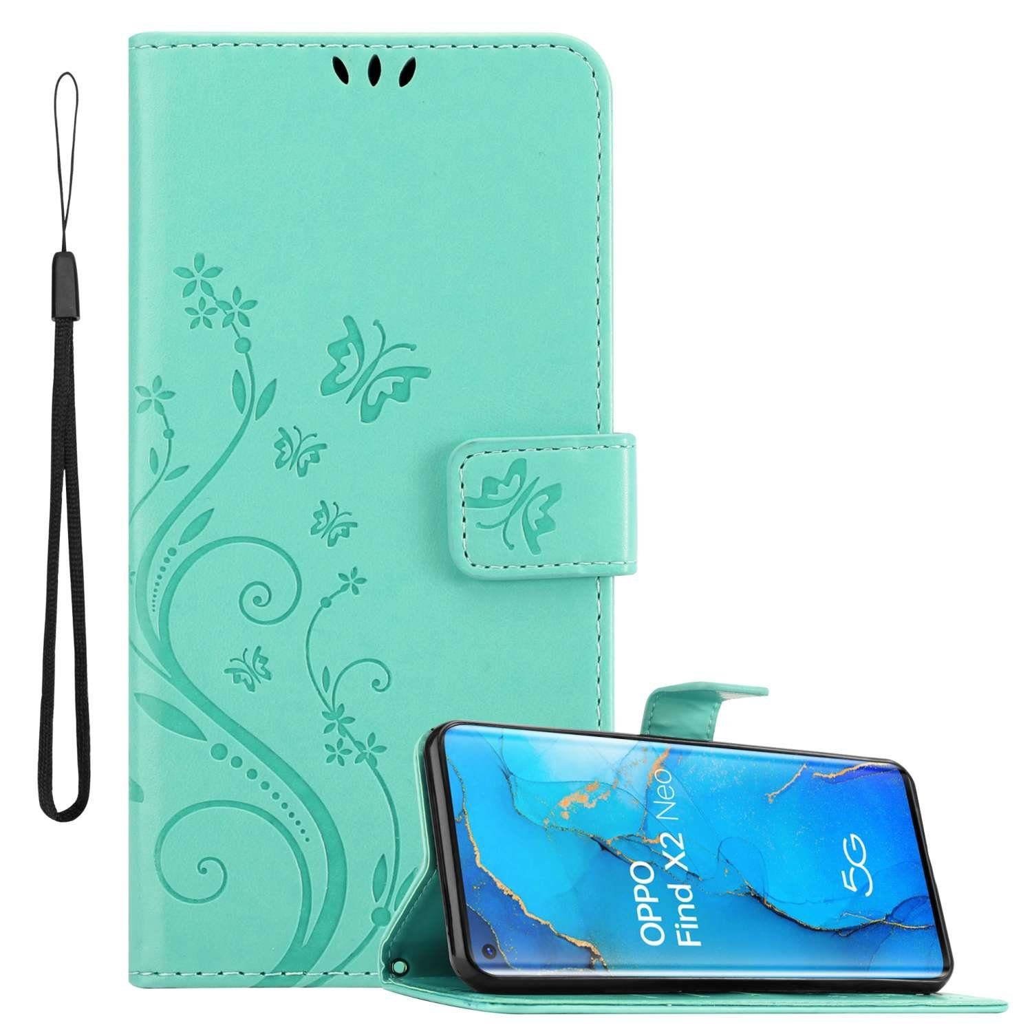 Cadorabo Handyhülle für Oppo FIND X2 NEO Hülle Oppo FIND X2 NEO, Hülle Schutzhülle Blumen Flower mit Standfunktion Kartenfach Magnet