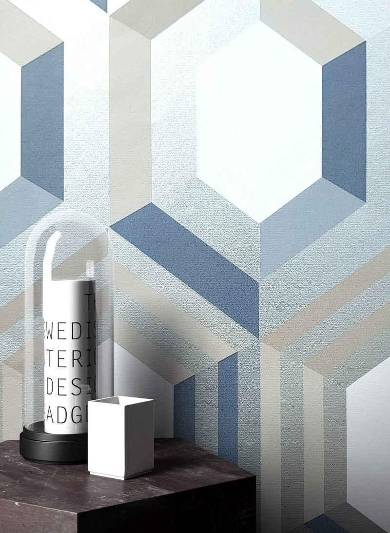 Newroom Vliestapete, Silber Tapete Grafisch Glänzend - Metallic Grafiktapete Grau Anthrazit Geometrisch Modern Hexagon Sechsecke für Wohnzimmer Schlafzimmer Küche