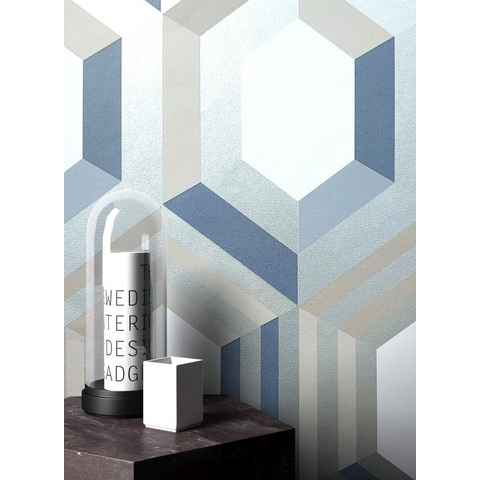 Newroom Vliestapete, Silber Tapete Grafisch Glänzend - Metallic Grafiktapete Grau Anthrazit Geometrisch Modern Hexagon Sechsecke für Wohnzimmer Schlafzimmer Küche
